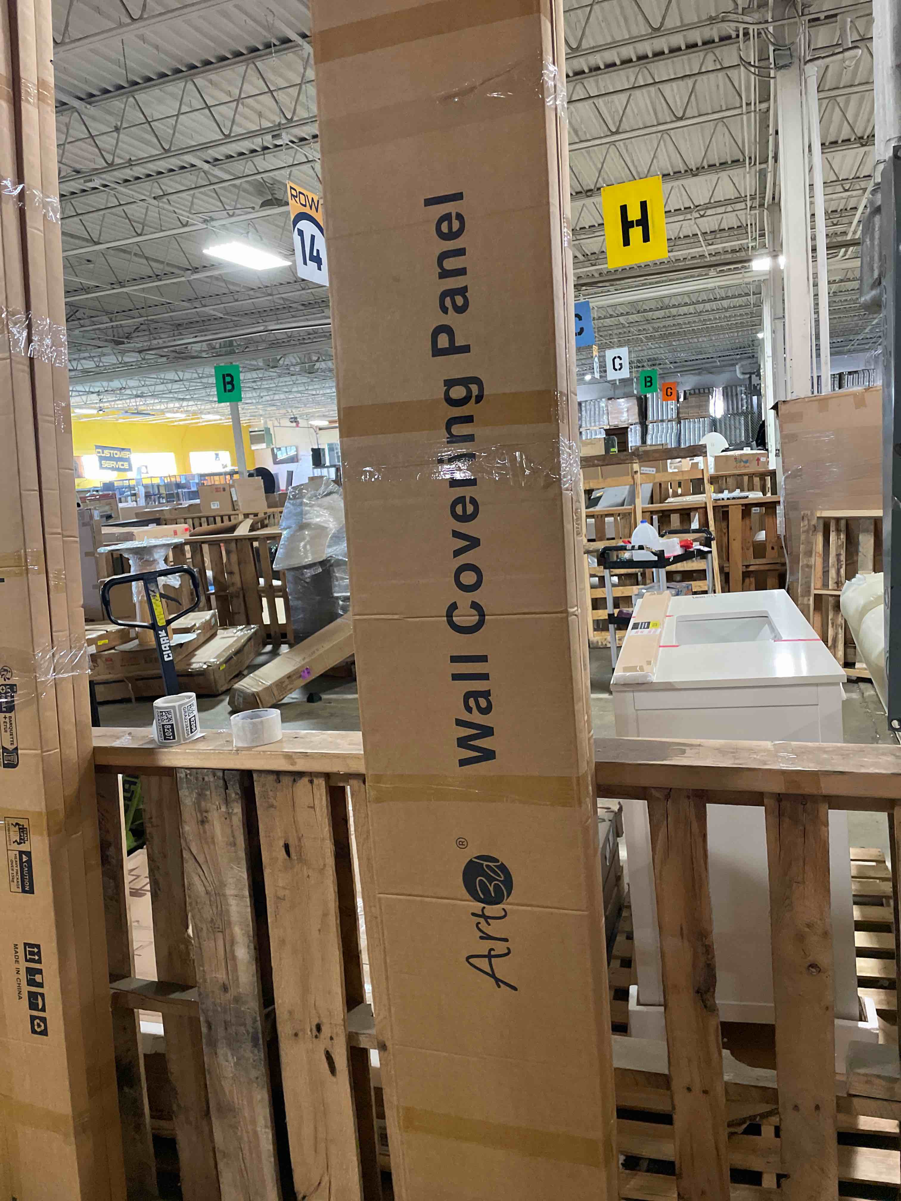 Condition photo showing New/Like New for art3d 4-pack glue-on herringbone wainscoting panel for interior wall decor - 104 x 12 inch polystyrene ultralight slim slat wall panels for living room bedroom, ashtree herringbone ashtree (3 packs) 