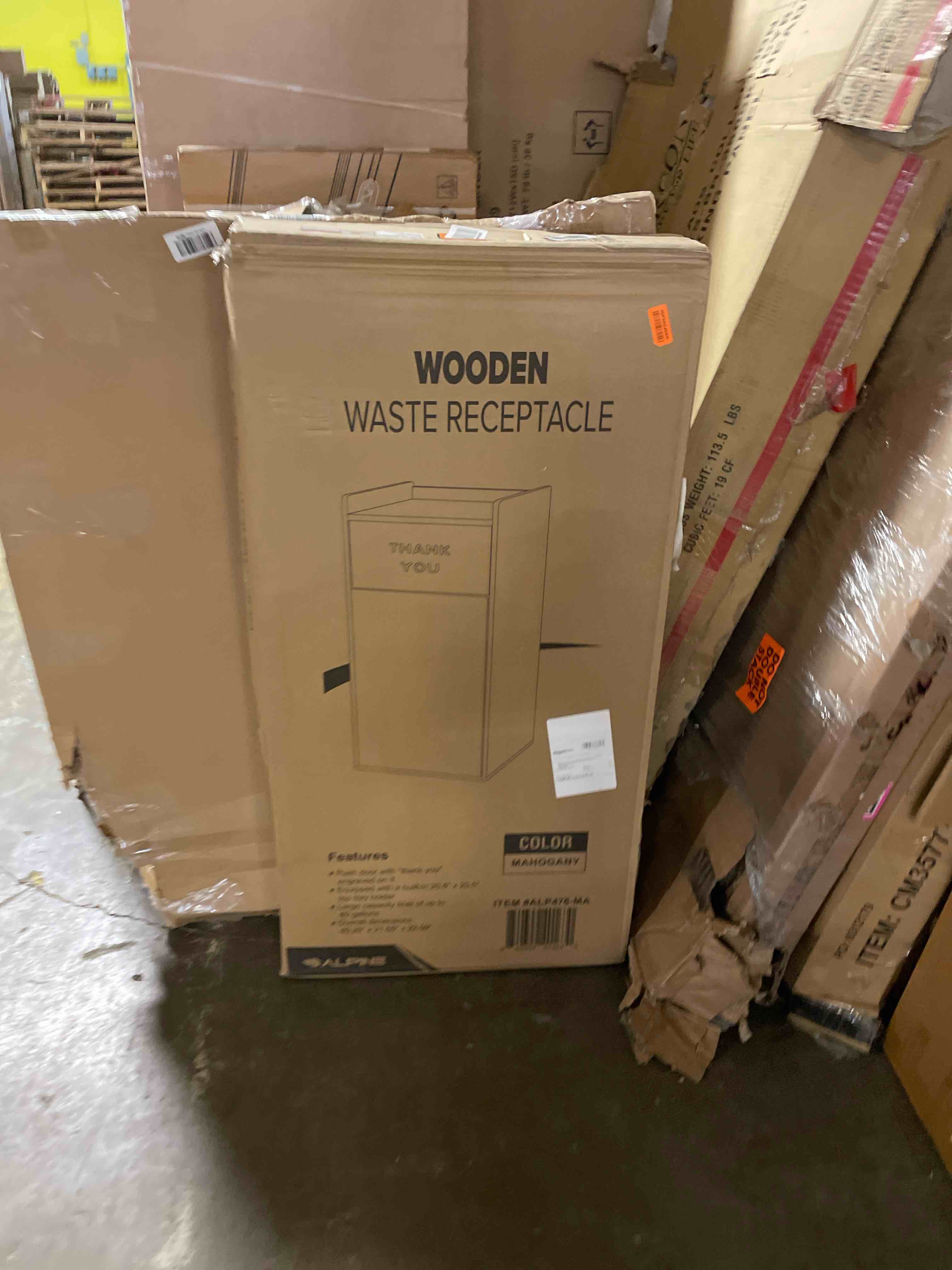 Condition photo showing New/Like New for alpine restaurant trash can cabinet - commercial trash can 40 gallon, garbage receptacle indoor with tray holder for restaurants, cafeterias (mahogany)