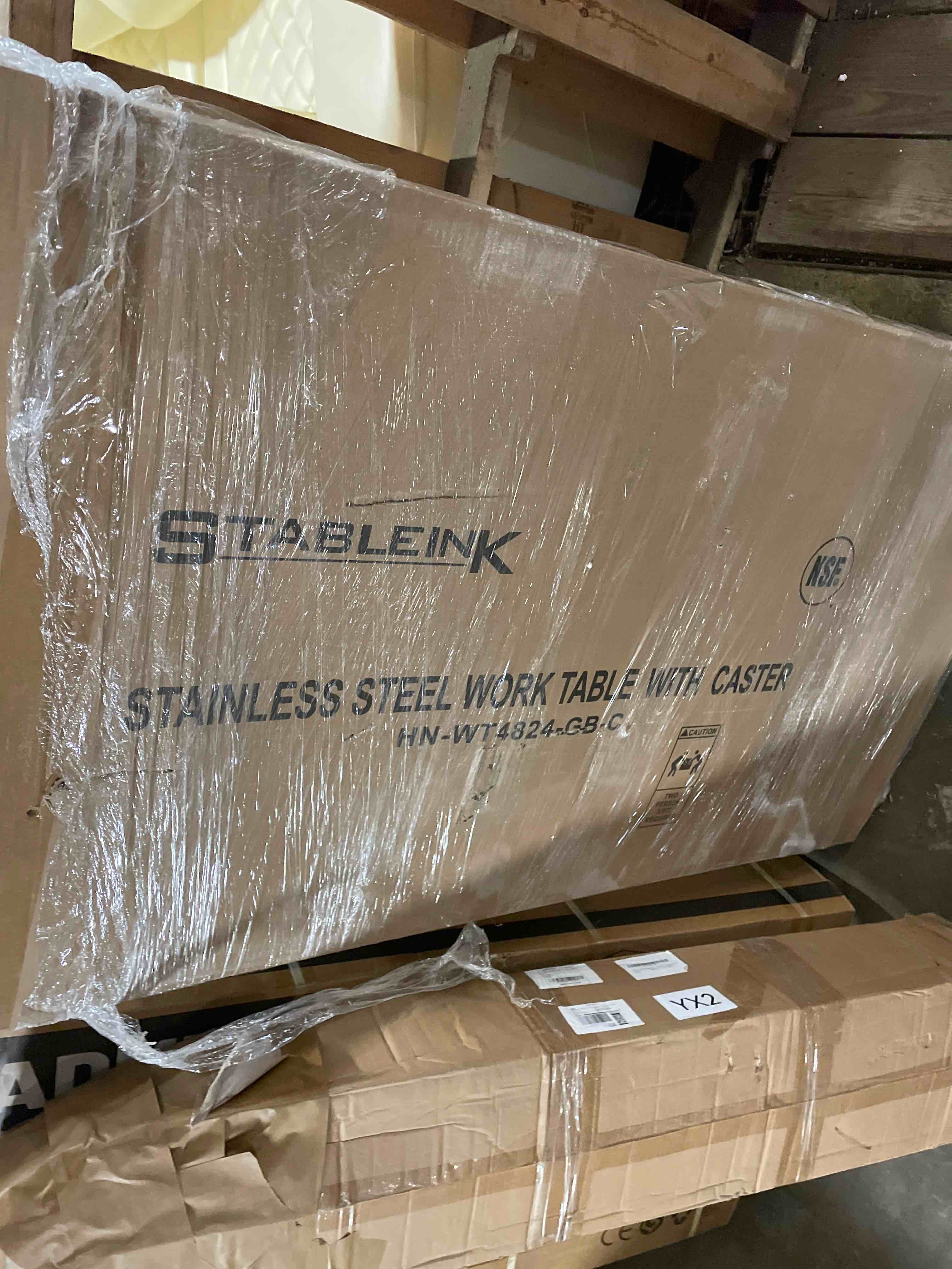 Condition photo showing New/Like New for stableink nsf stainless steel table with wheels 48x24 inches 4ft, metal prep & work table with adjustable undershelf, for commercial kitchen, restaurant, hotel, laundry and garage