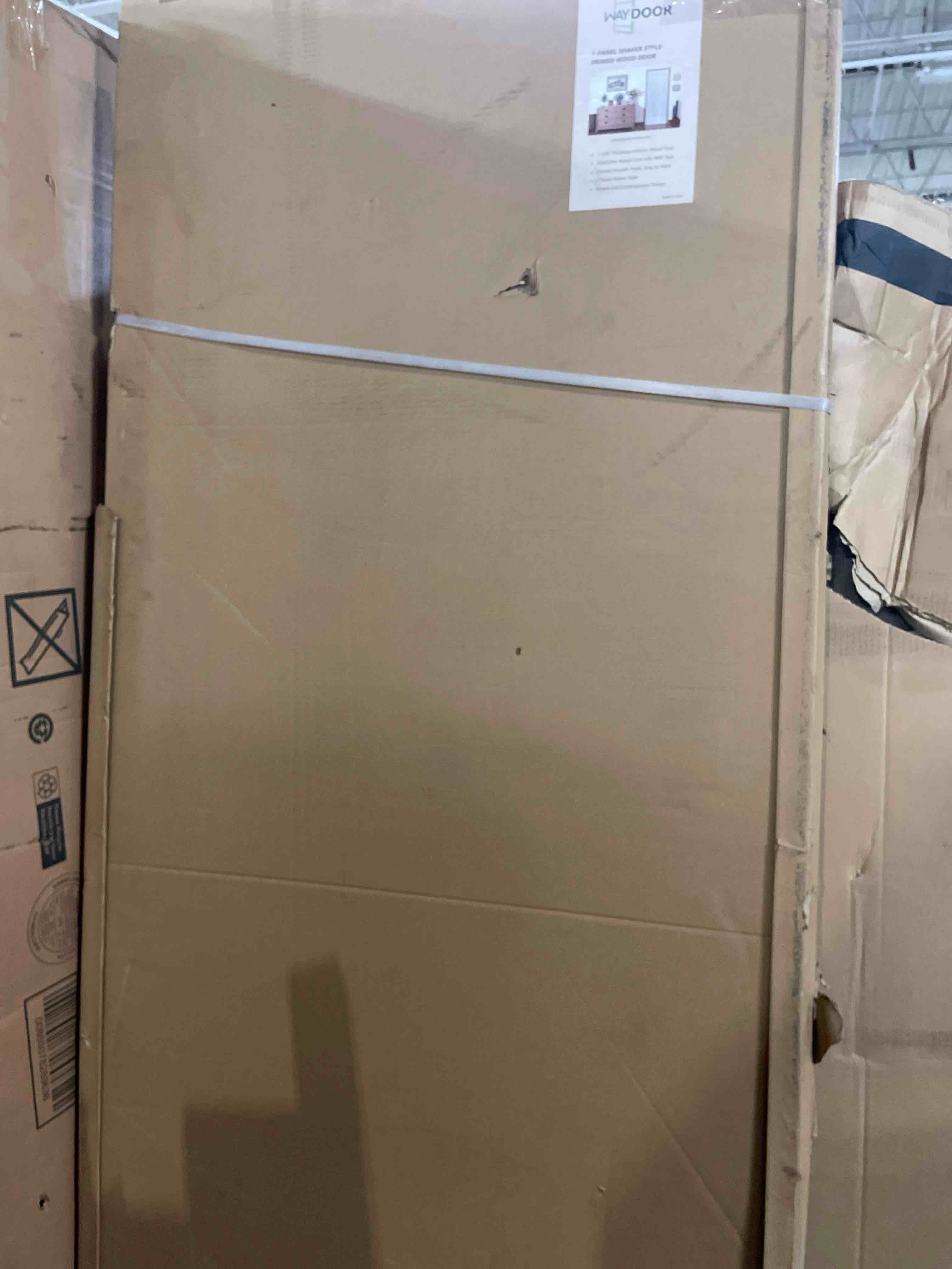 Condition photo showing New/Like New for waydoor 1-panel shaker style primed wood door 