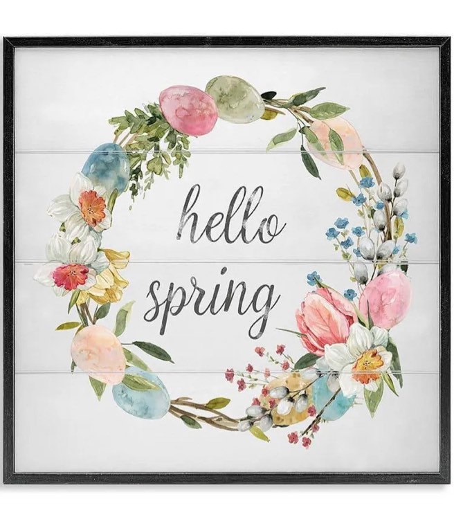 stupell industries hello spring floral egg wreath framed giclee art