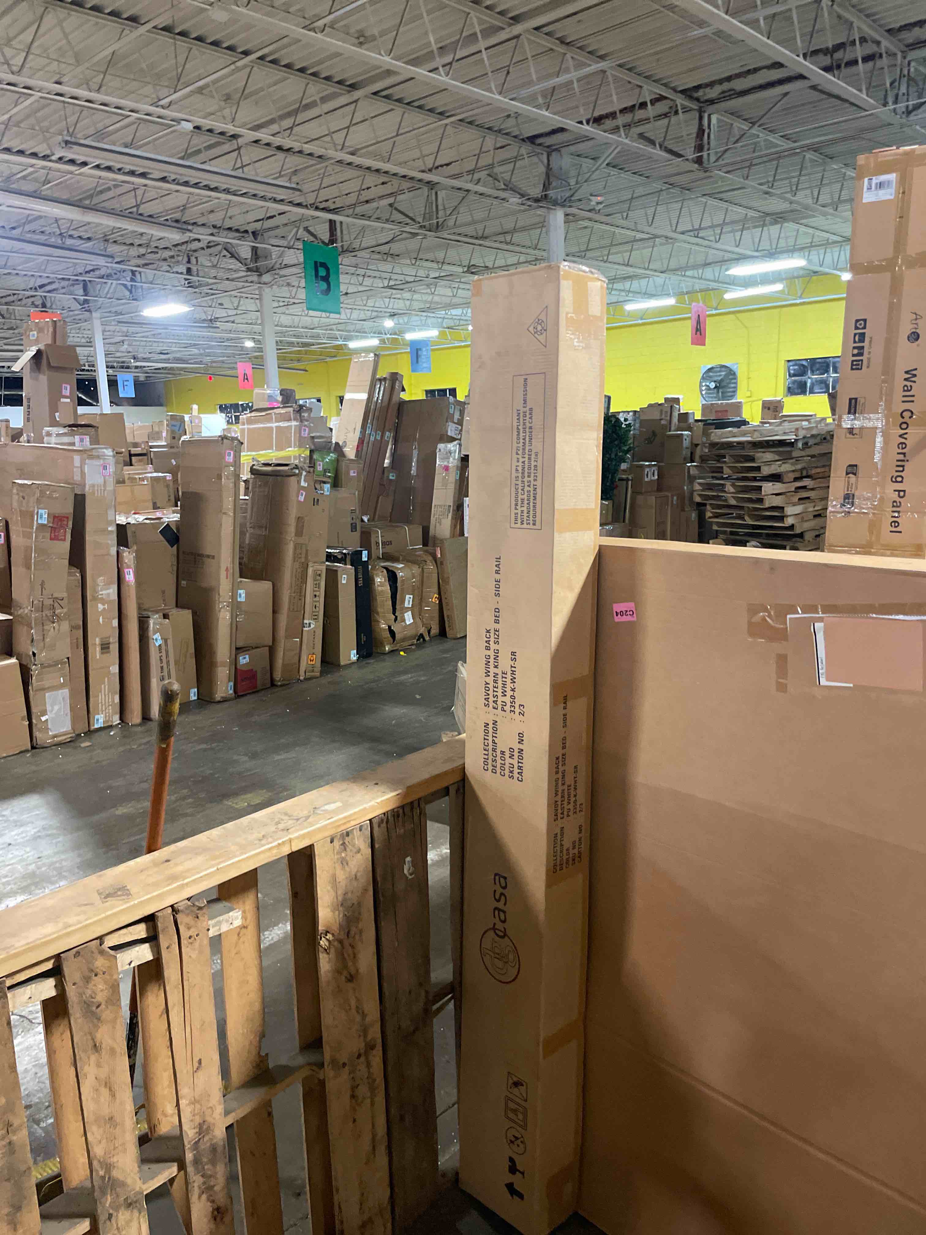 Condition photo showing As Is for skyline furniture tufted woven upholstered king bed (incomplete box 2/3)