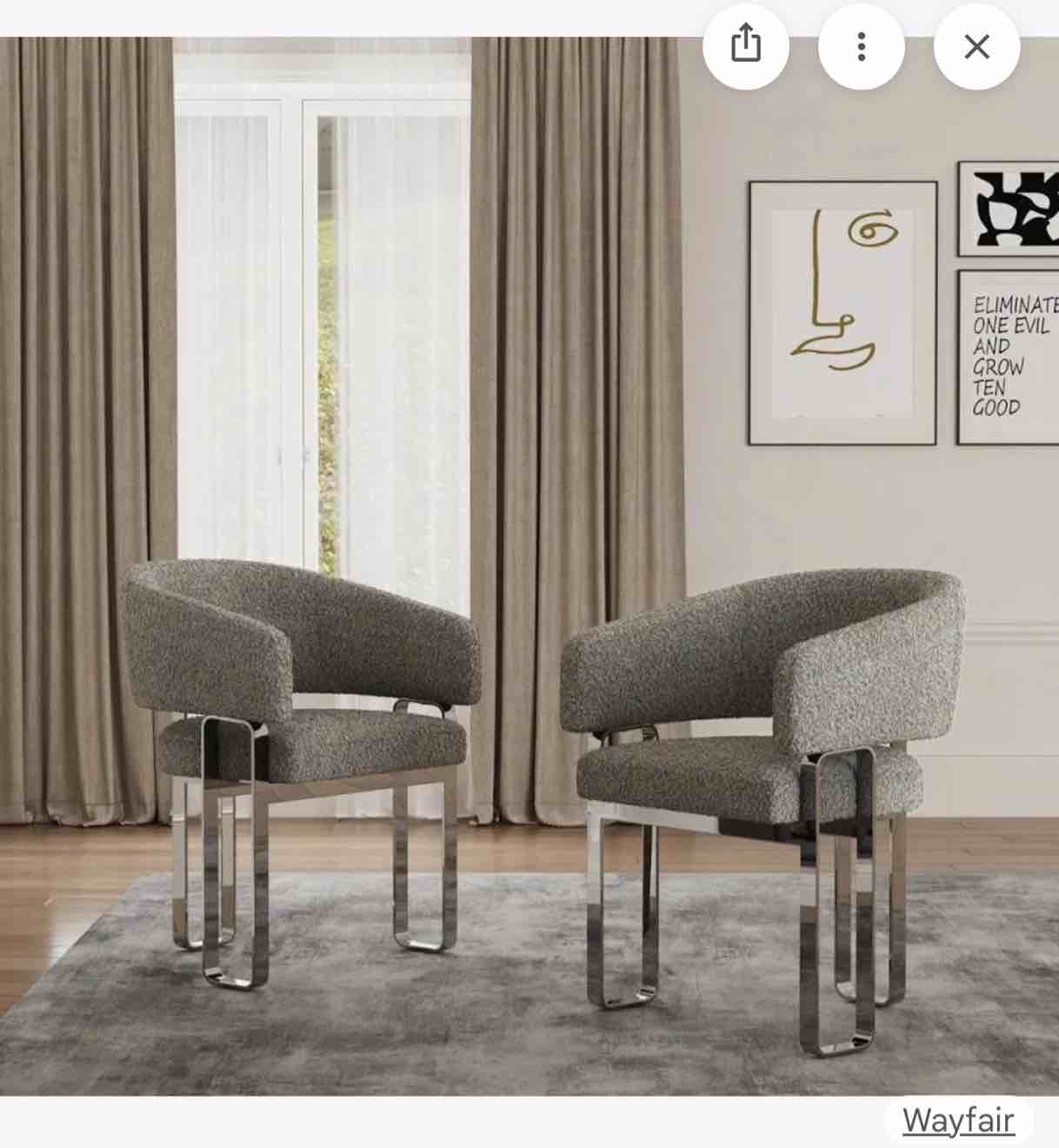 dining chairs set of 2, luxury grey boucle upholstered barrel dining  