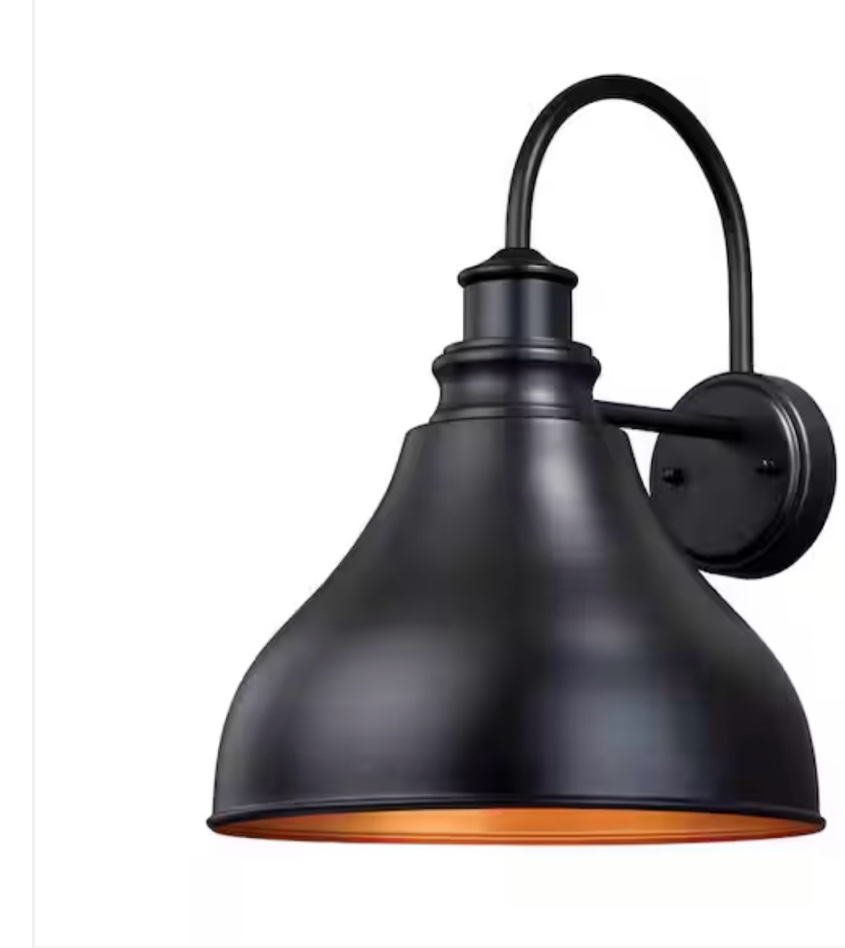 delano 1-light dusk to dawn bronze gold farmhouse barn dome outdoor wall lantern sconce