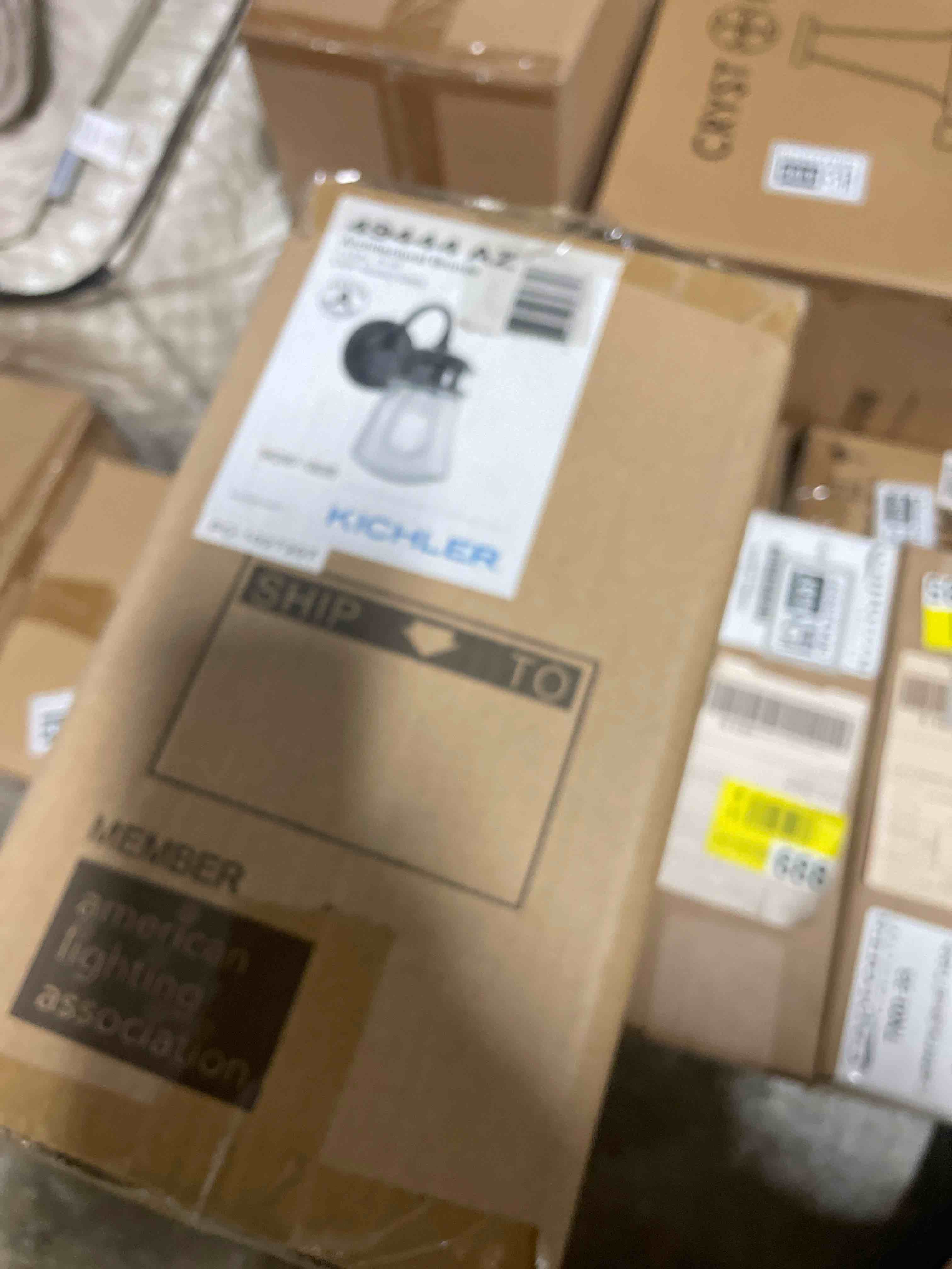 Condition photo showing New/Like New for kichler lyndon 11.25" wall sconce in architectural bronze, 1-light indoor outdoor wall light with clear seeded, (11.25" h x 5" w), 49444az