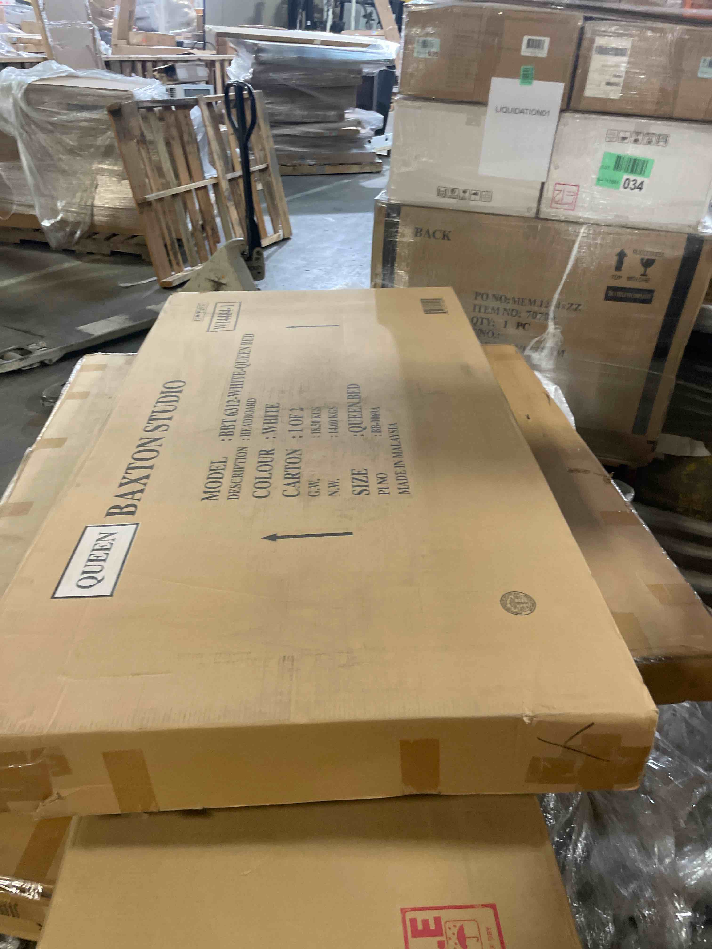 Condition photo showing New/Like New for baxton studio vino queen modern bed with upholstered headboard, white (headboard only)