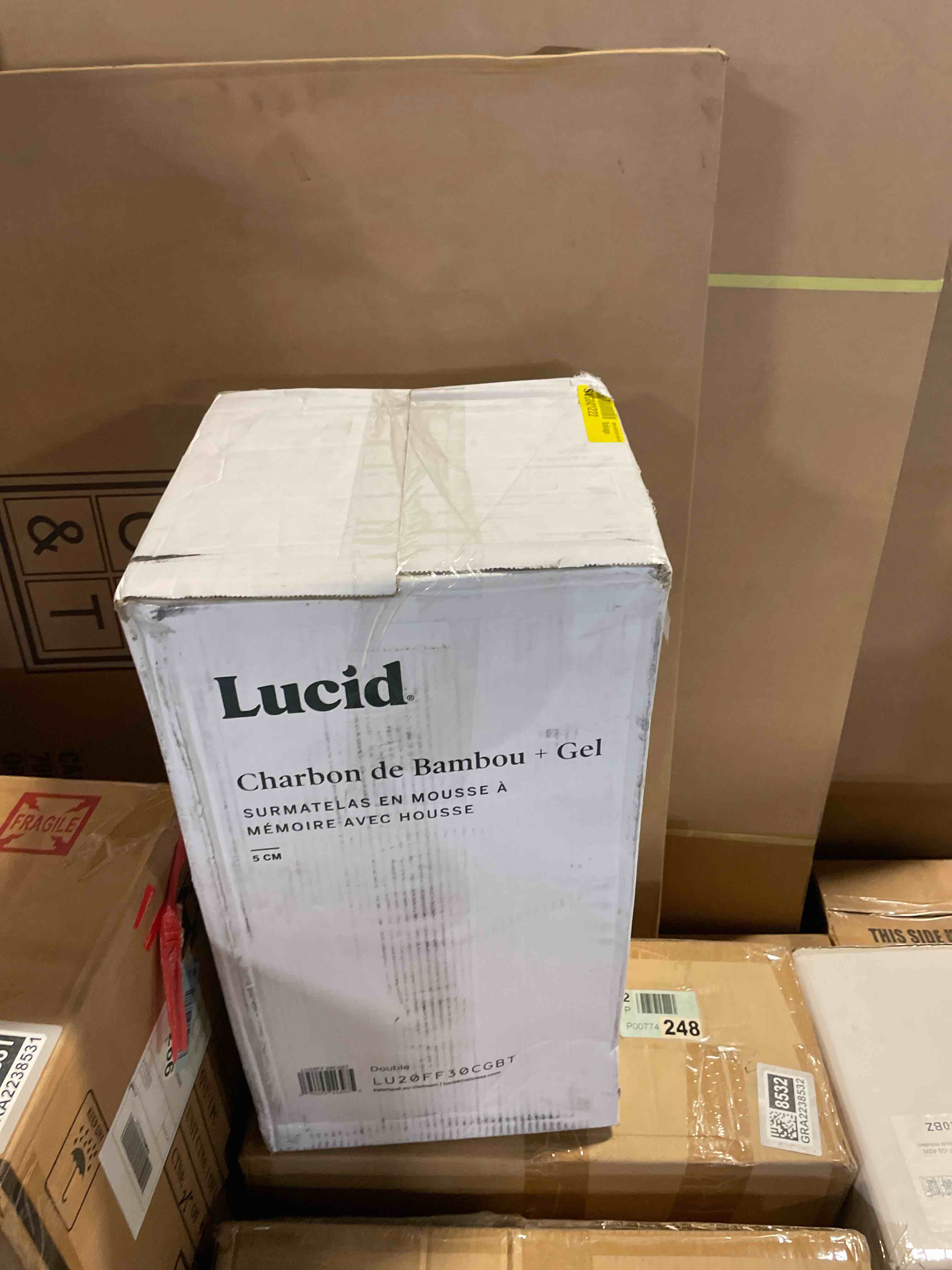 Condition photo showing New/Like New for lucid charcoal and gel covered memory foam mattress topper  2 inch  full