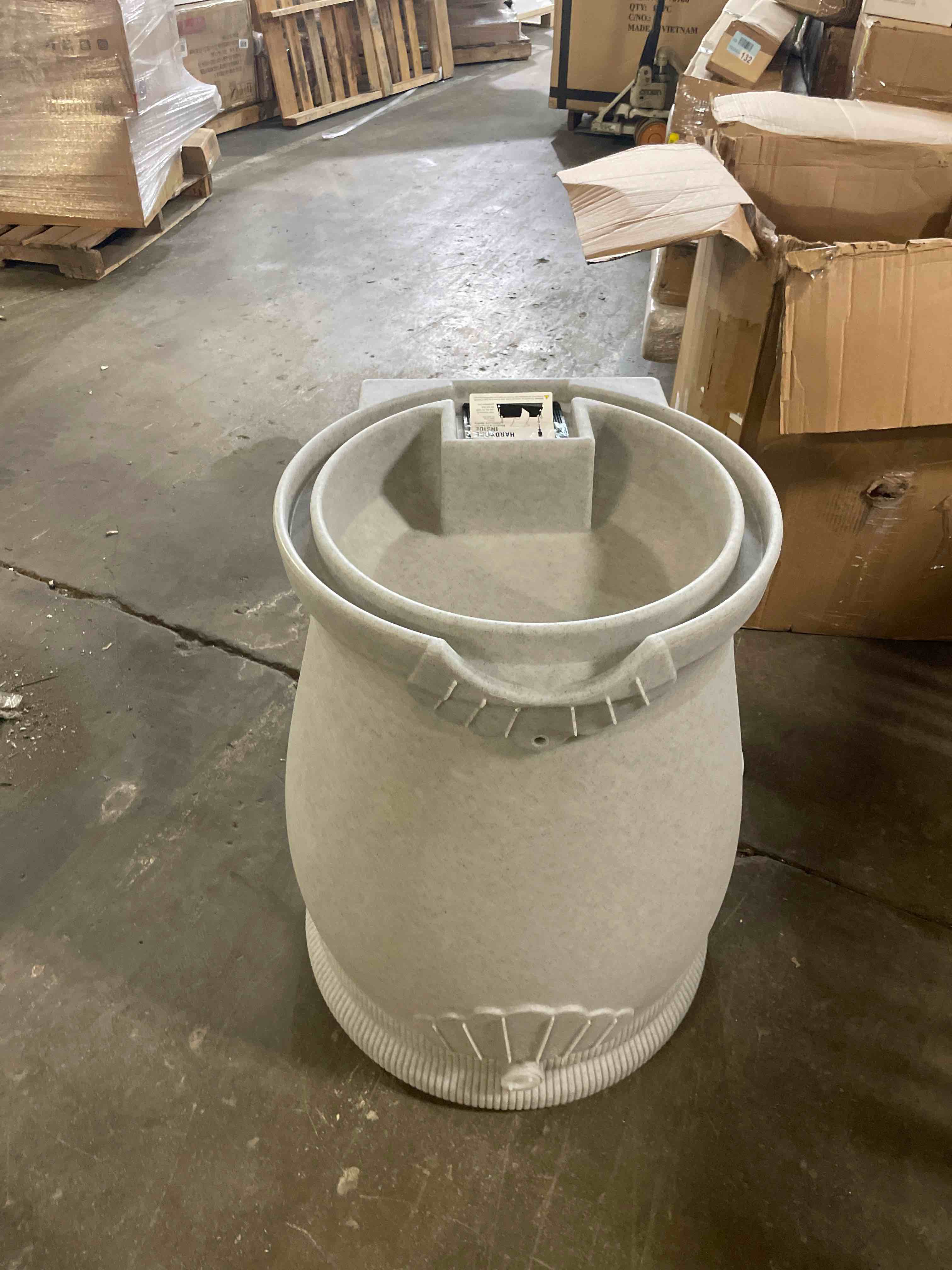 Condition photo showing New/Like New for rain wizard urn 65 gallon rain barrel - light granite