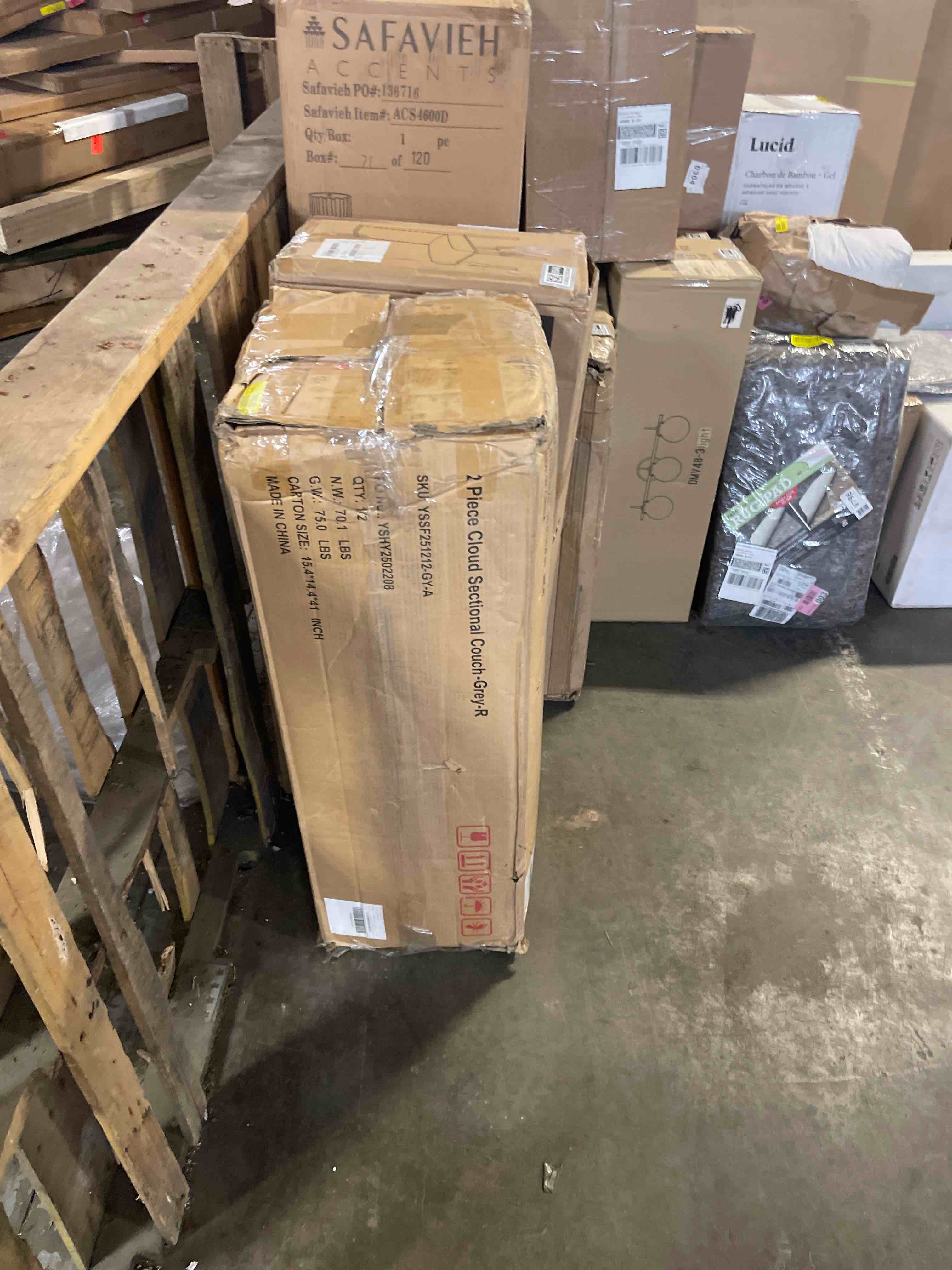 Condition photo showing As Is for 106" modular cloud sectional couch with l-shape chaise & deep seats, no assembly needed for living room - grey-right (right arm seat only) 