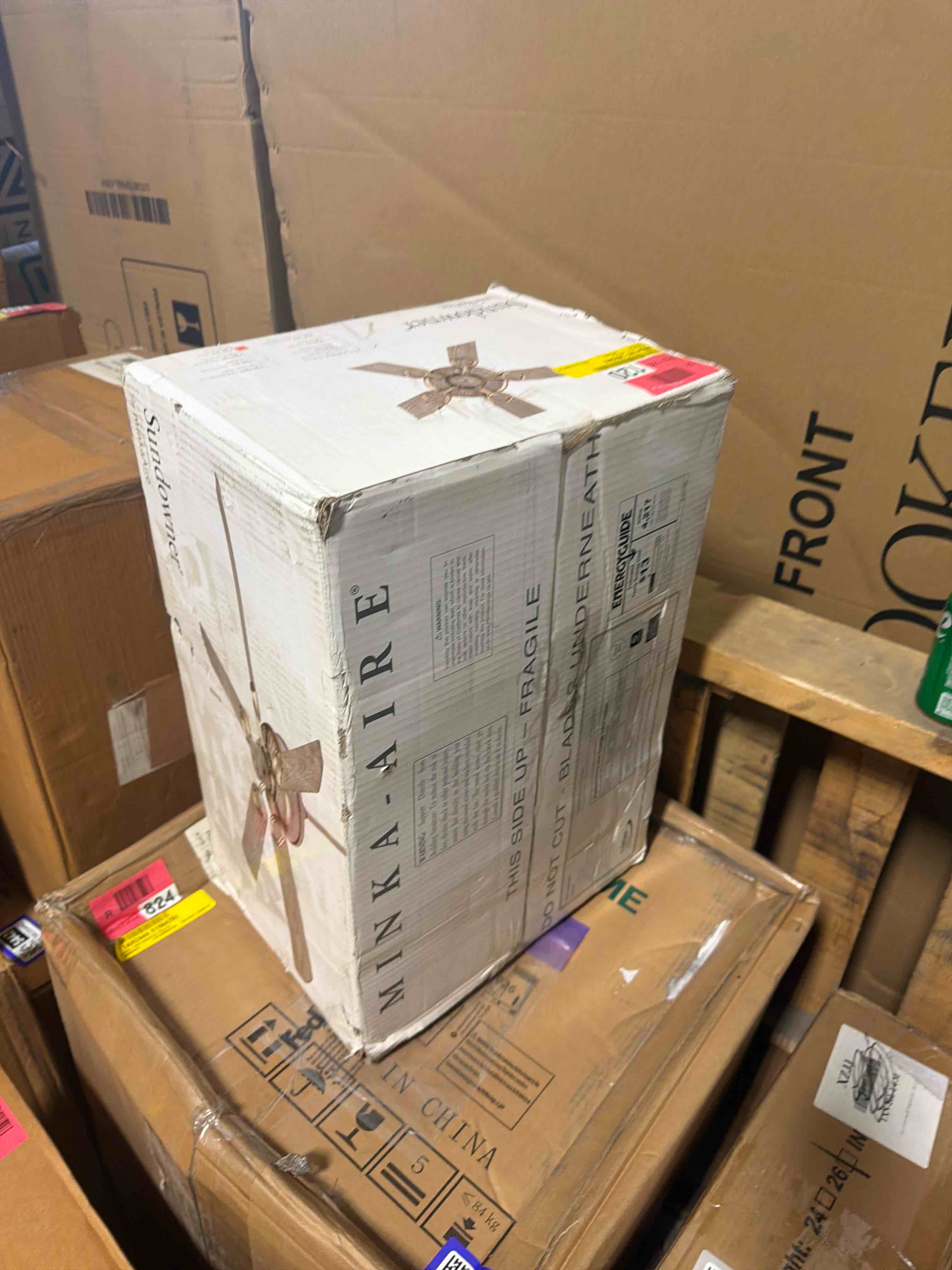 Condition photo showing New/Like New for minka-aire f589-tcl sundowner 54" 5-blade ceiling fan in textured coal finish with textured coal blades