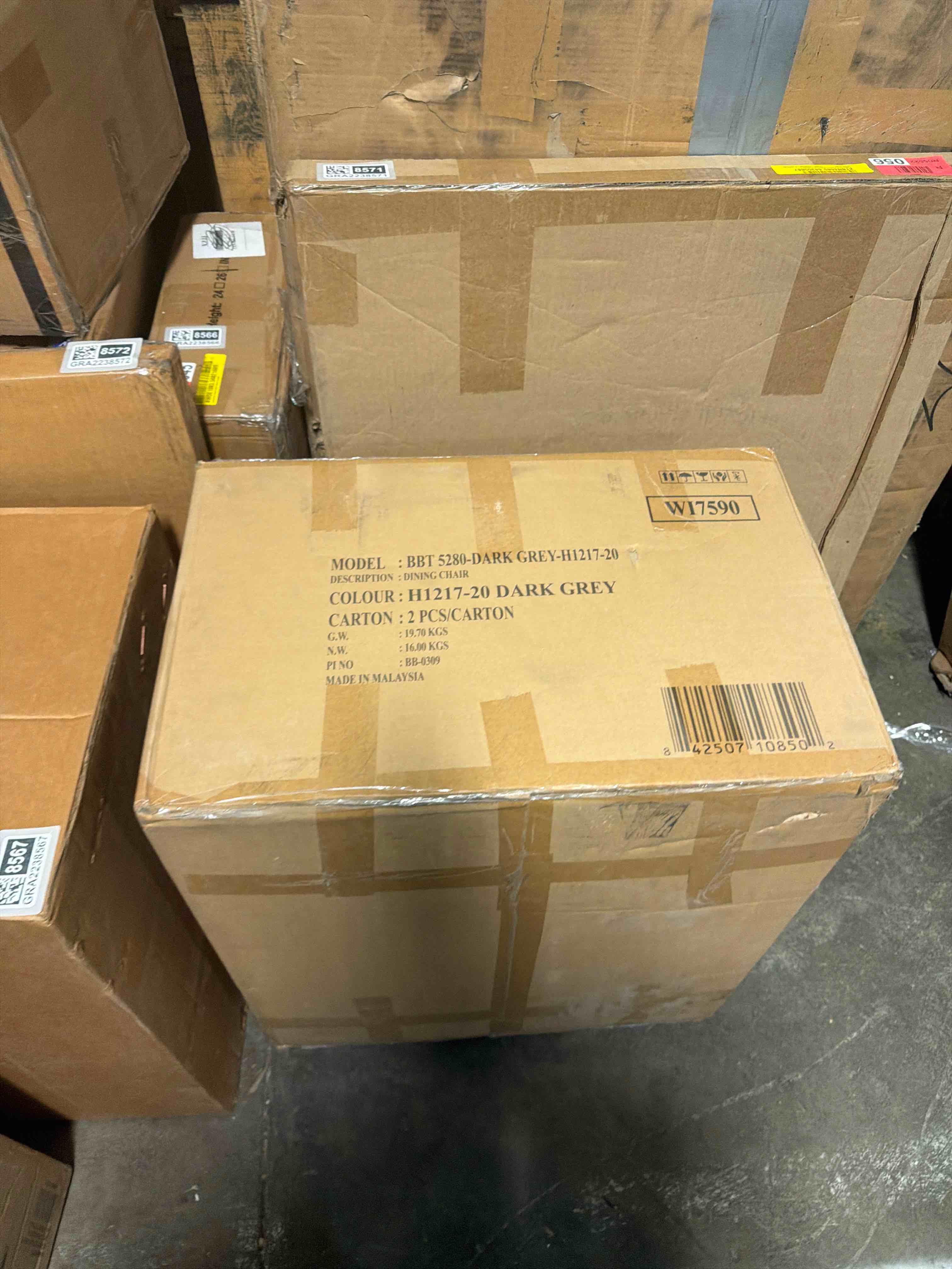 Condition photo showing New/Like New for baxton studio nexus dining chair walnut wood finishing dark grey fabric dining side chair