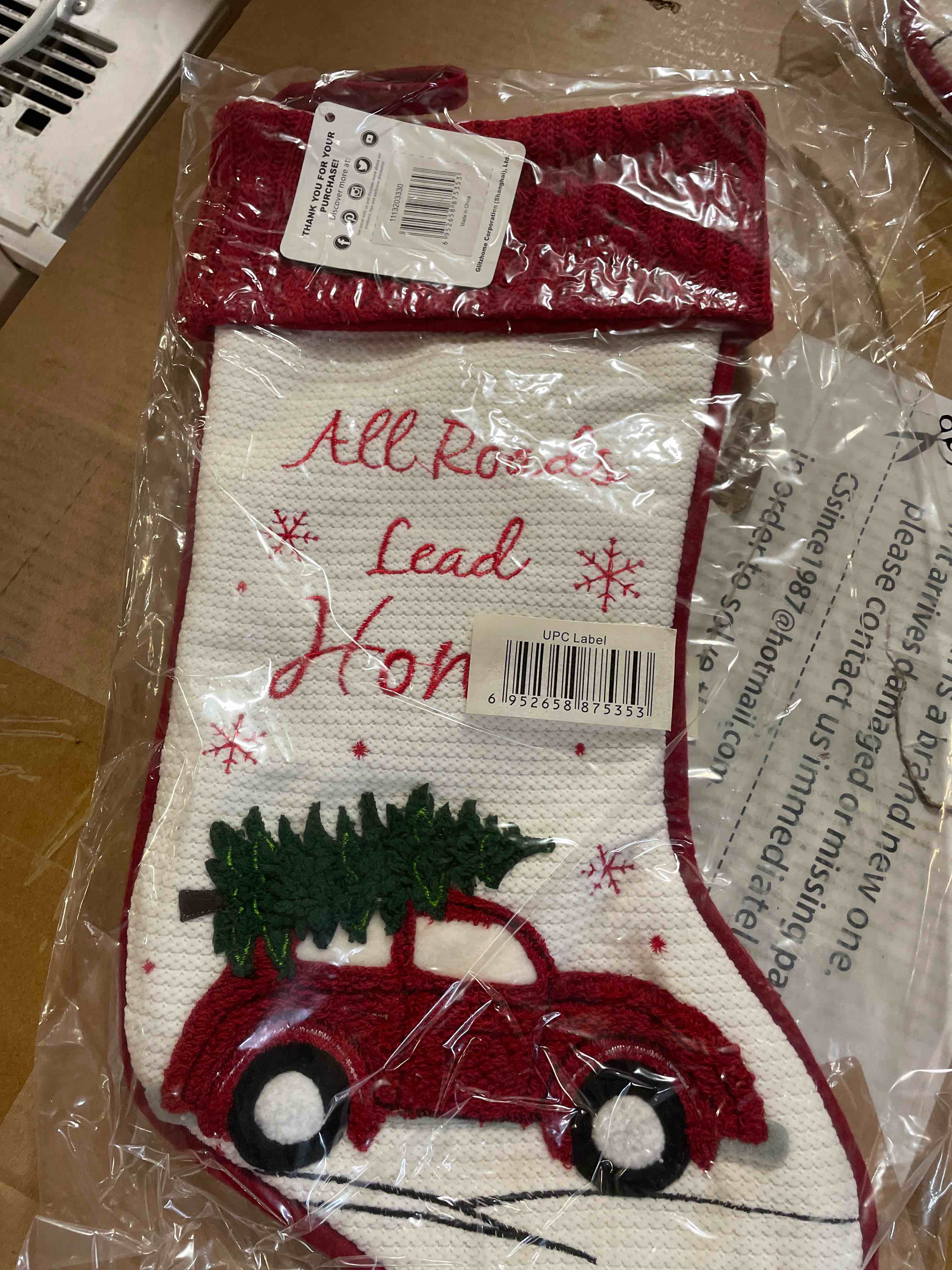 Condition photo showing New/Like New for glitzhome fabric christmas stocking - red truck