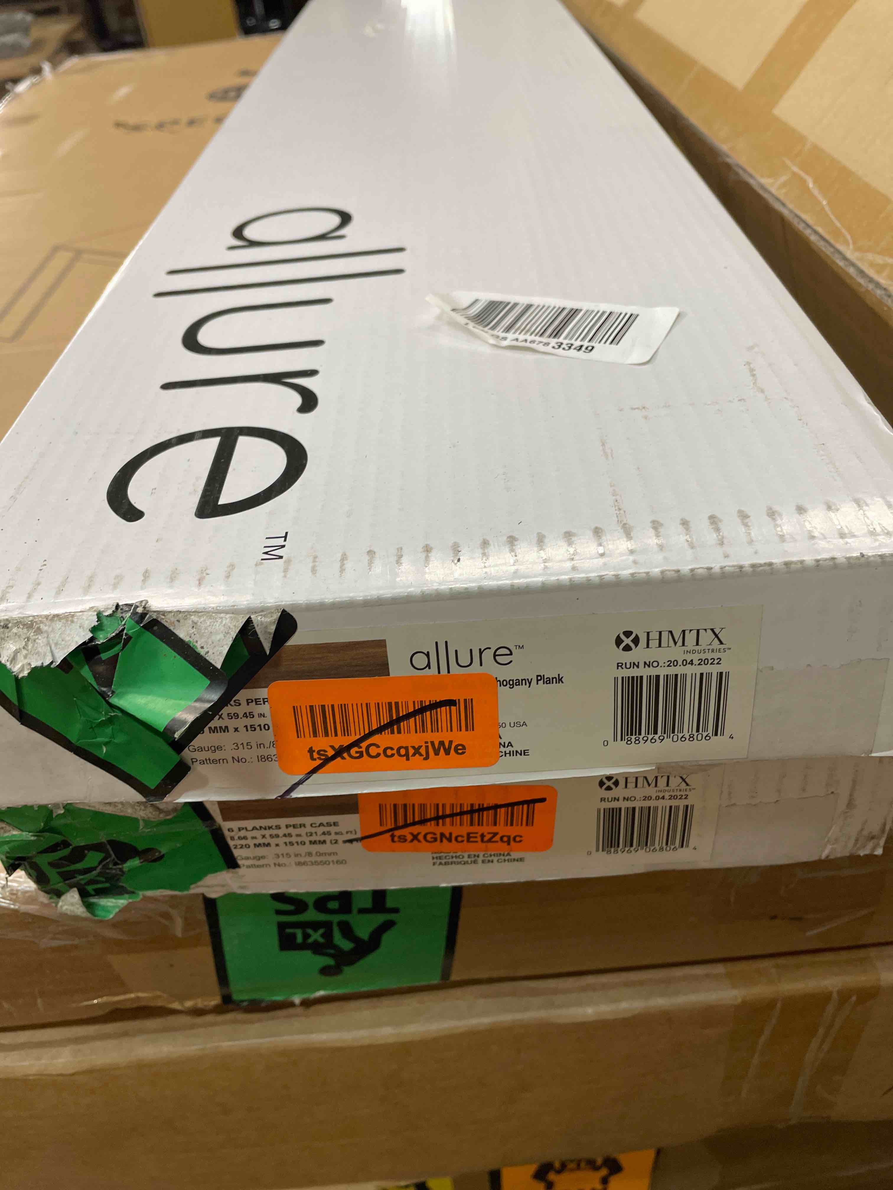 Condition photo showing New/Like New for allure 9" x 59" x 8mm, 12mil luxury vinyl xl plank flooring, marble cake mahogany look, embossed, waterproof, 1 case, 6 planks/box, 21.45 sqft/box (2 pack)
