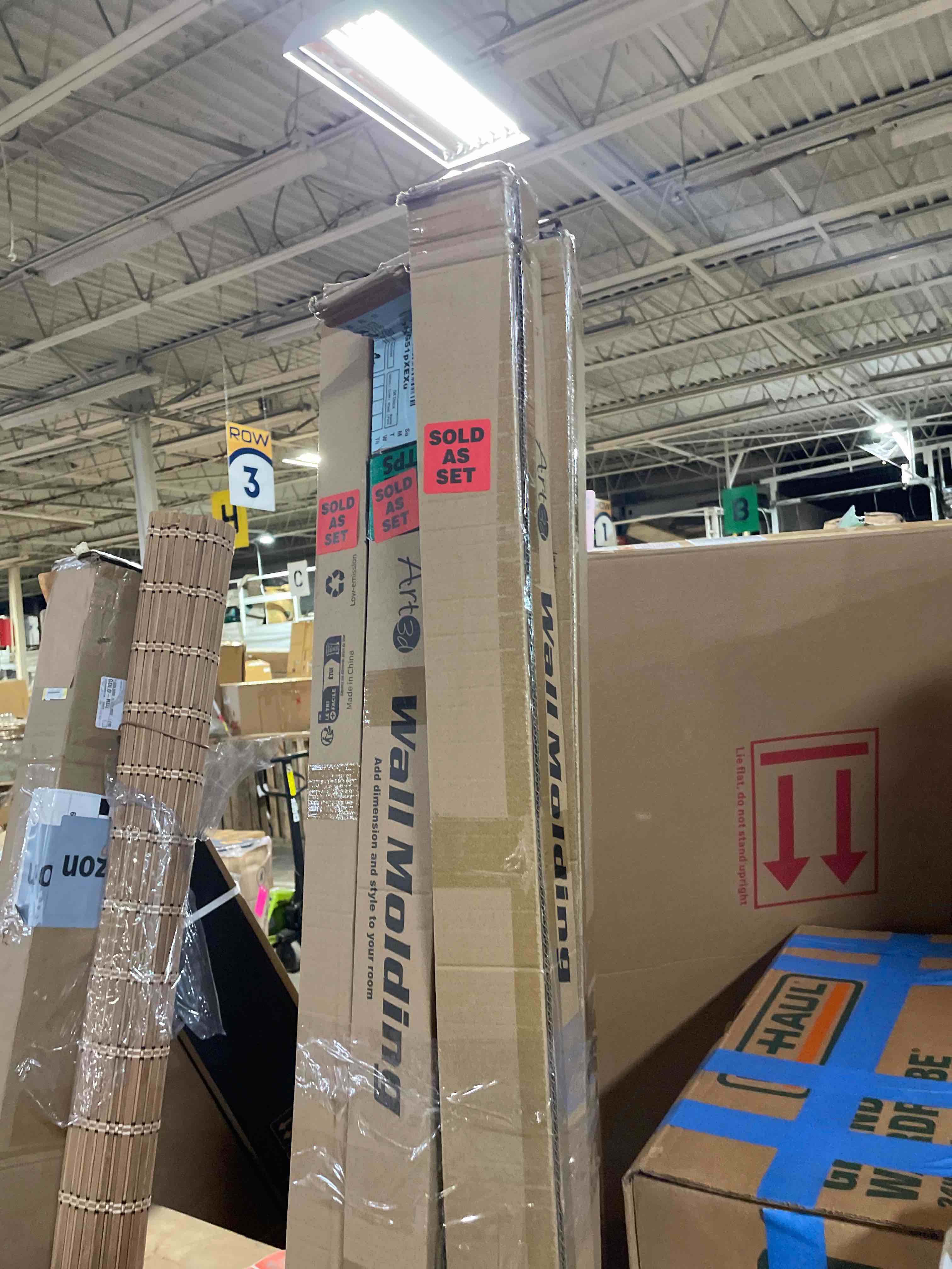 Condition photo showing New/Like New for (6 sets together))art3d door frame trim kit,decorative polyester door trim molding, maintenance-free, seals out dirt, bugs, wind, snow, and water, suitable for outdoor and indoor use, 80" x 30" x 2" white 3-piece set