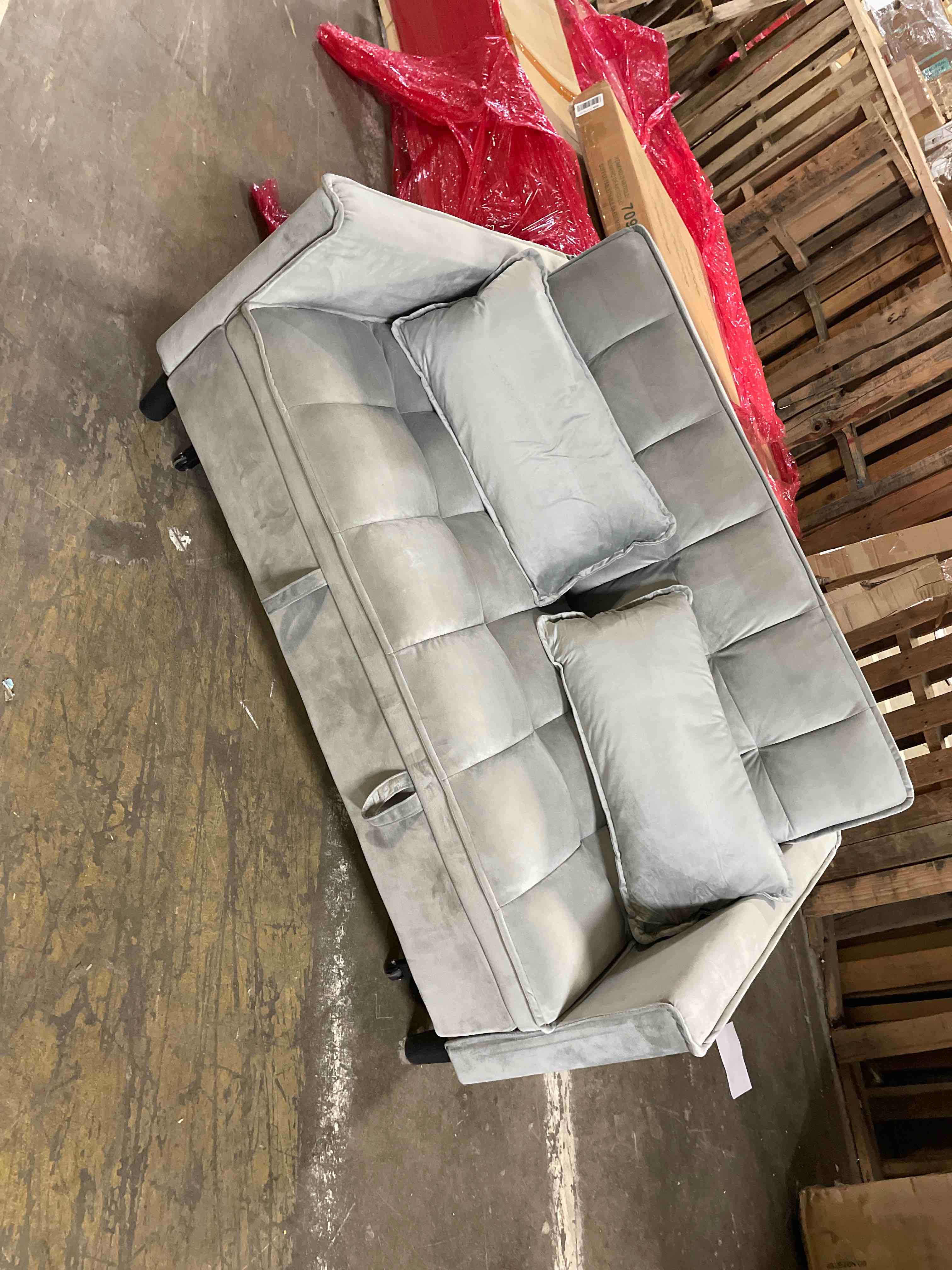 Condition photo showing Good Condition for hixkol 3 in 1 convertible sleeper sofa bed,55.51" velvet futon sofa bed, pull out couch for bedroom&living room, loveseat sofa bed with storage pockets & 2 toss pillows,adjustable backrest(grey)