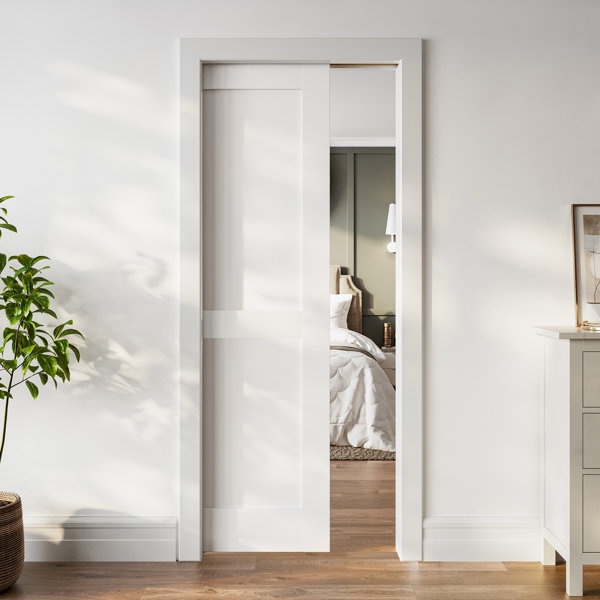 primed 2-paneled sliding pocket door white standard door with har