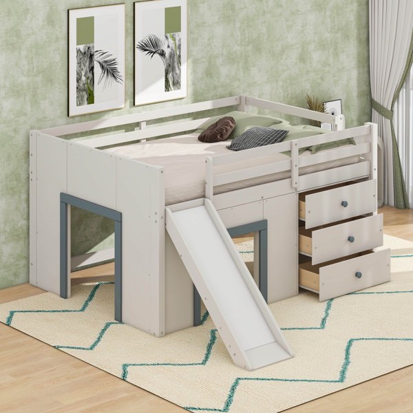 incomplete full size low loft bed for kids, wood modern