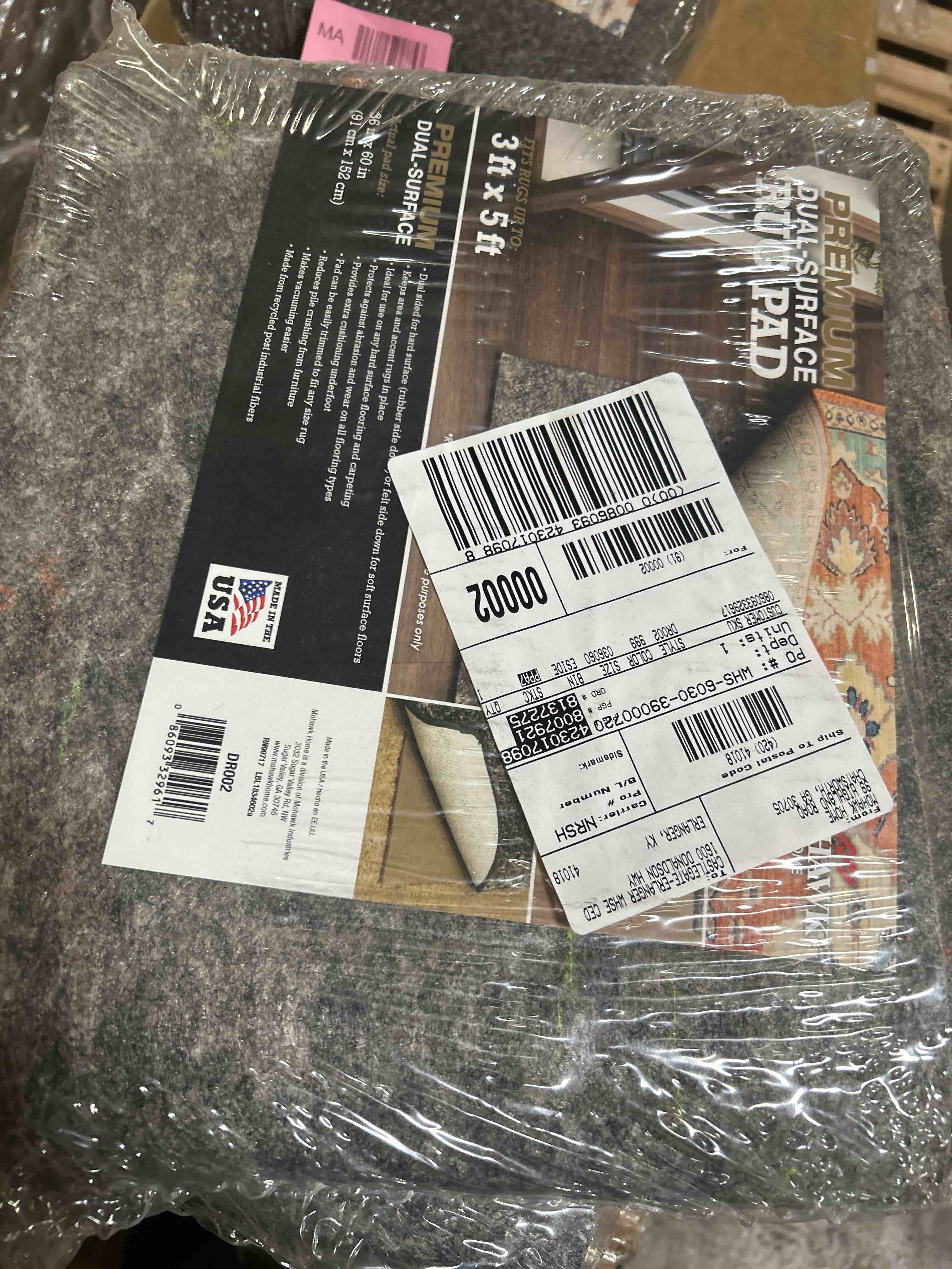 Condition photo showing New/Like New for rug pad waterproof non-slip 3x5 ft, 1/8" thick felt cushion pad for area rugs – protects hardwood, tile & laminate floors – keeps rugs flat & secure
