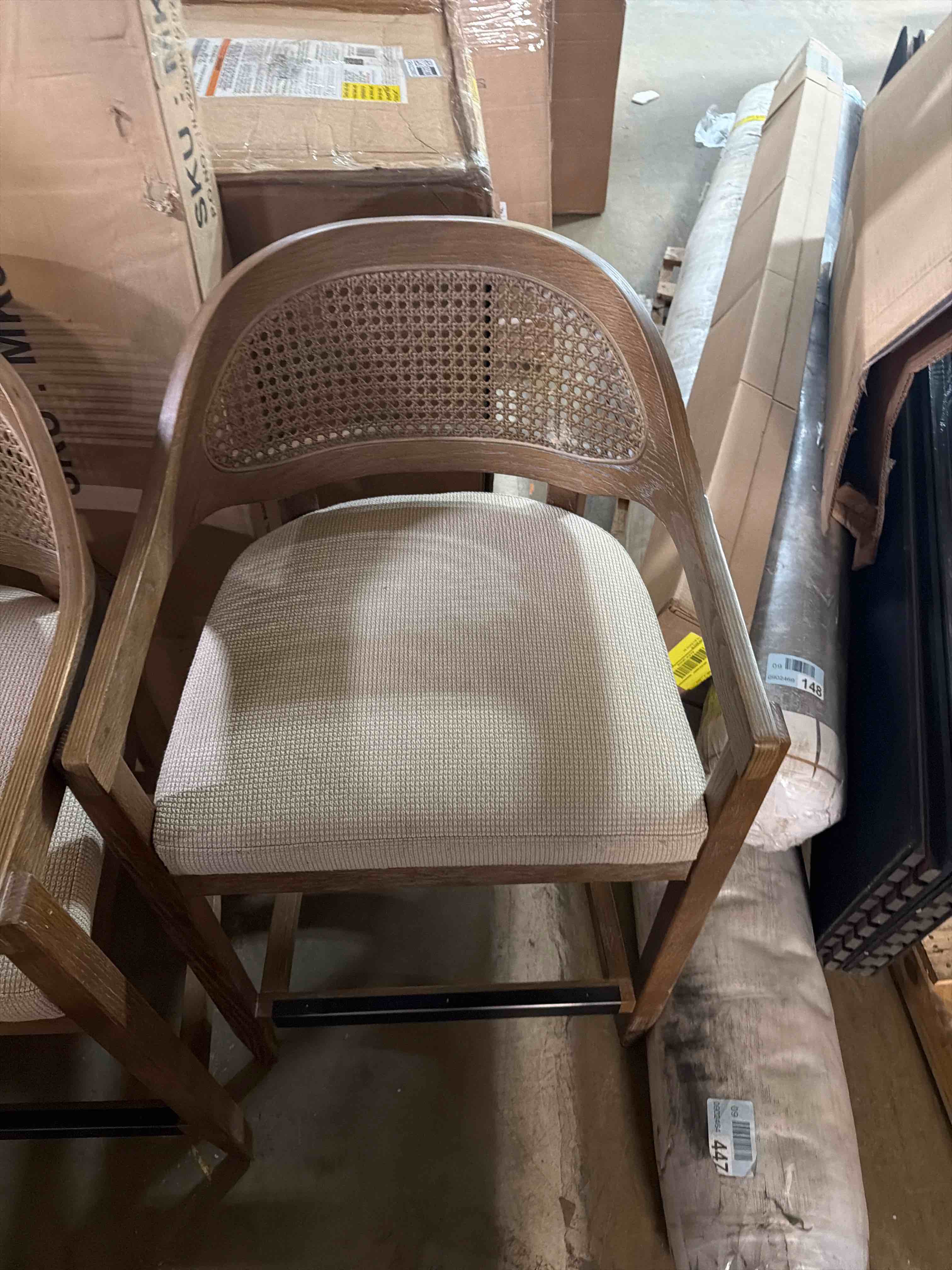 Condition photo showing New/Like New for jennifer taylor home americana 27" cane back counter-height bar stool, taupe beige textured weave