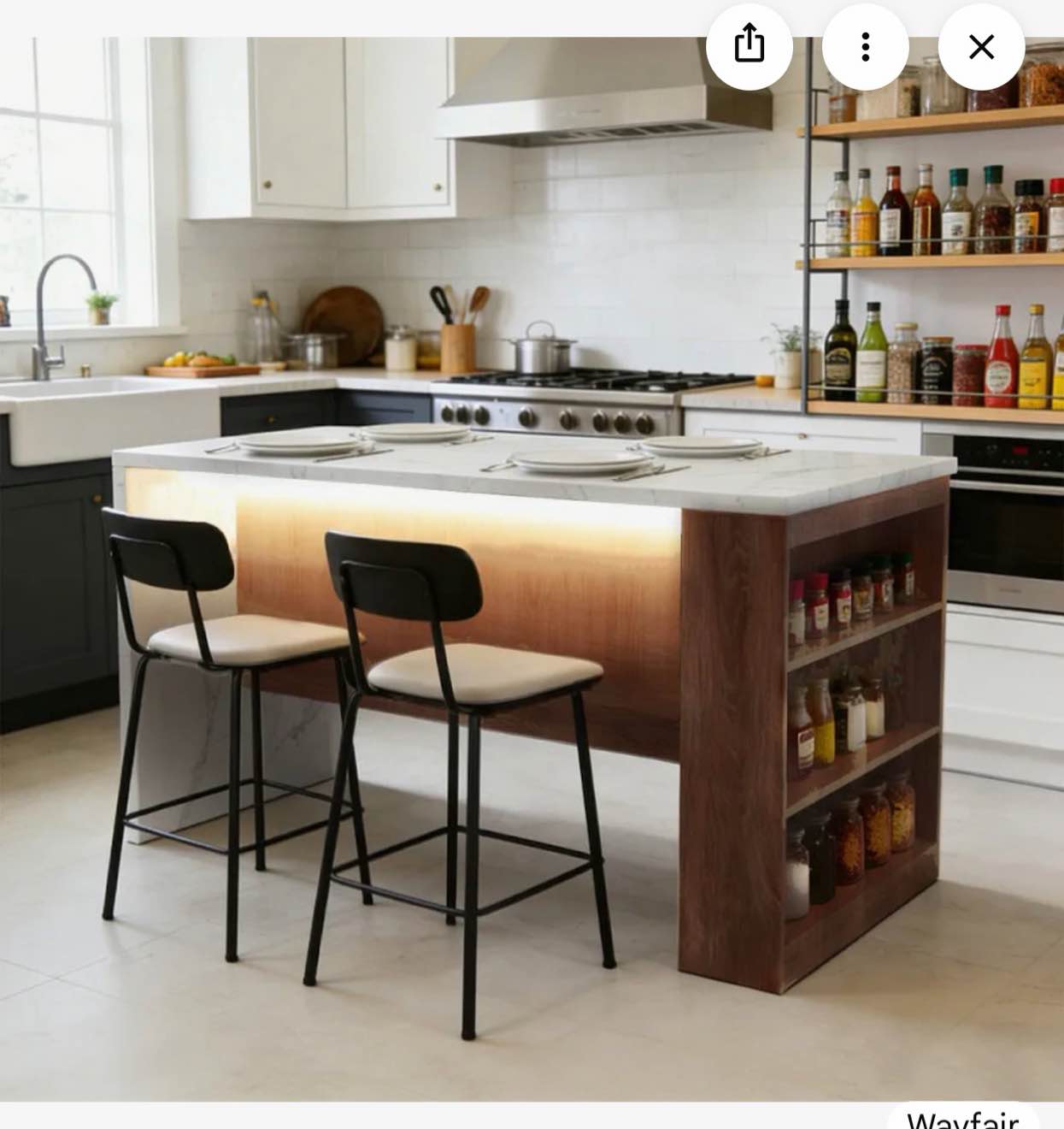 61" kitchen island with imitation marble top, rectangular dining tabl