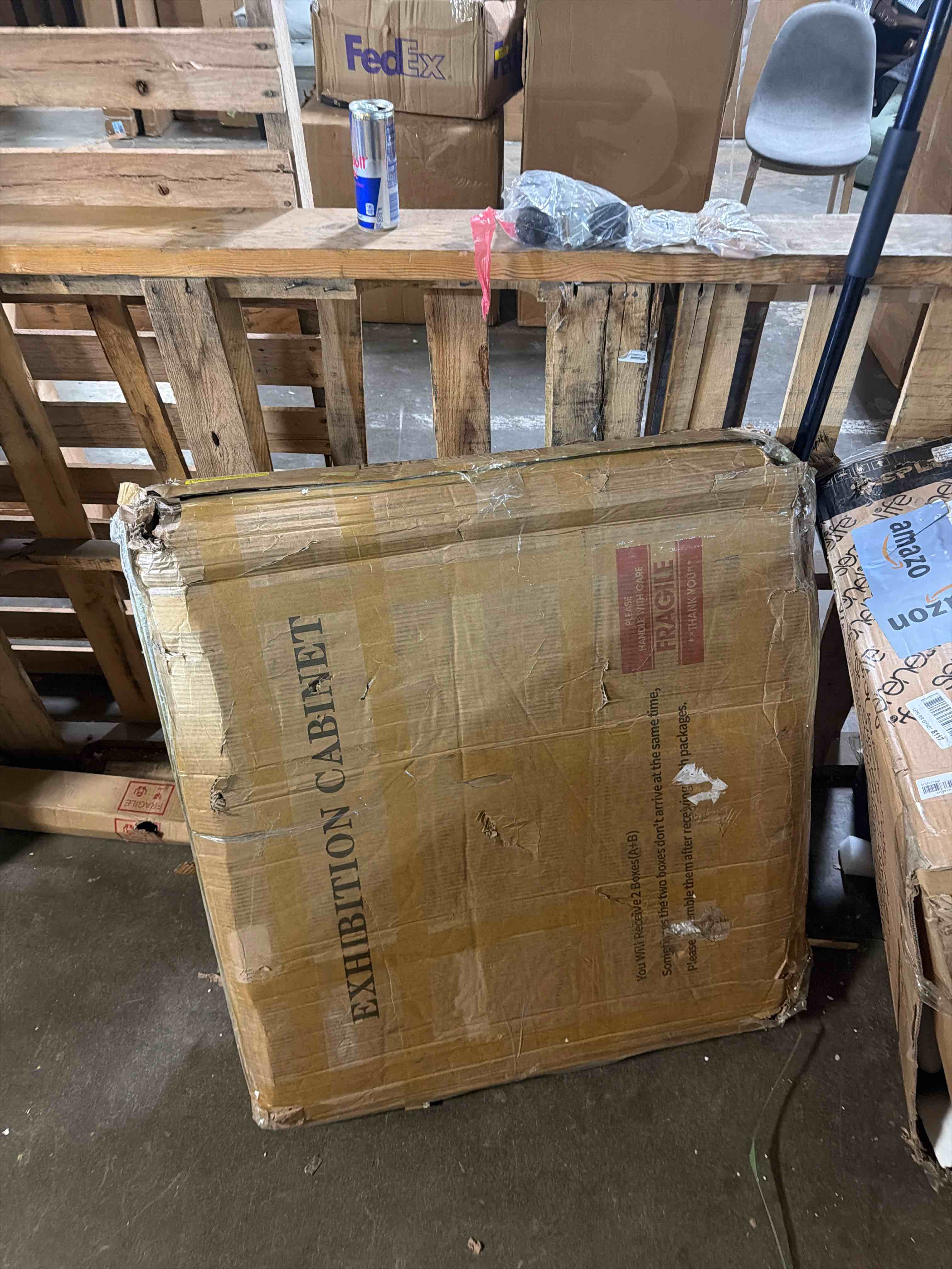 Condition photo showing As Is for 61" kitchen island with imitation marble top, rectangular dining tabl