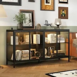 Aydee 55'' W Sideboard With Glass Doors And Led Lights