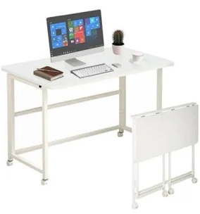 Home Office Foldable Writing Desk with Wheels Mobile Foldable Computer Sturdy Desk