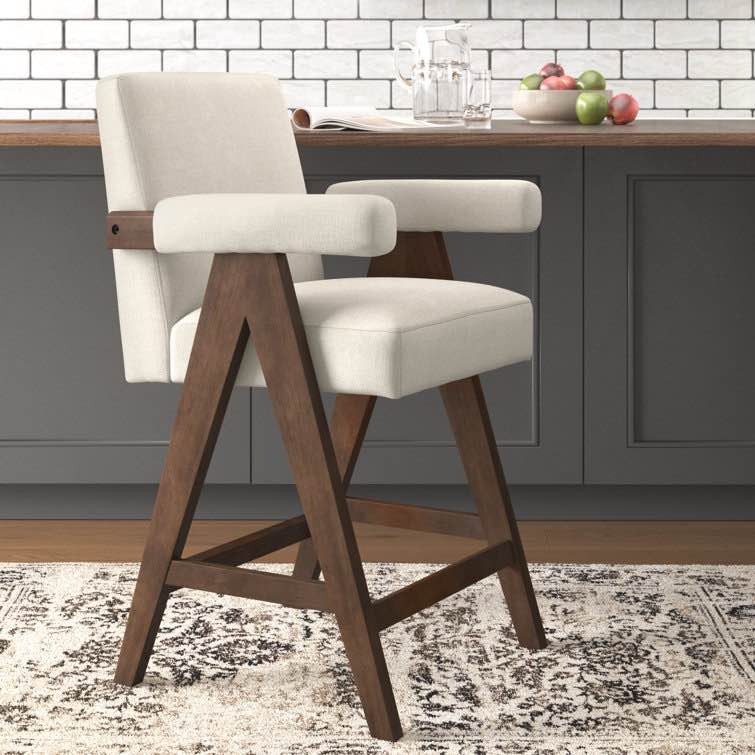 brittnie 25.5" full back walnut wood upholstered counter stool with 