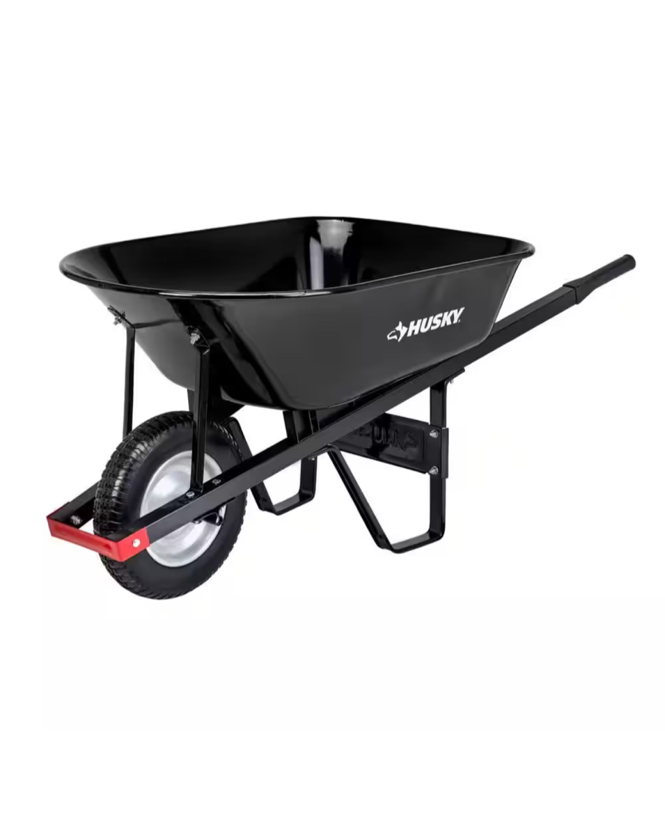 husky 6 cu. ft. steel wheelbarrow