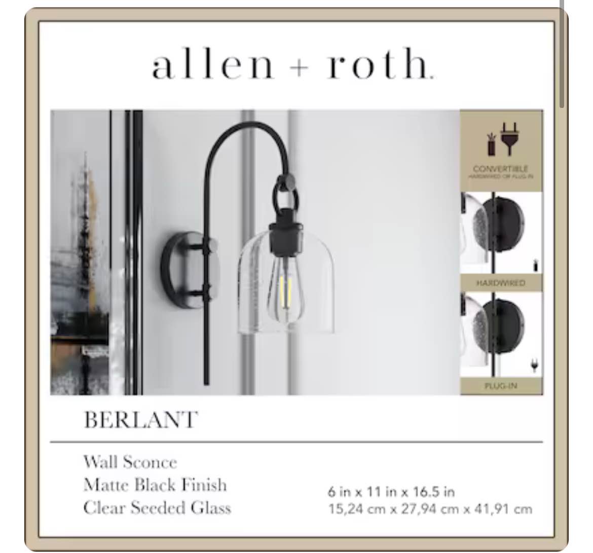 allen + roth Berlant 5-in W 1 -Light Matte Black Vintage Wall Sconce