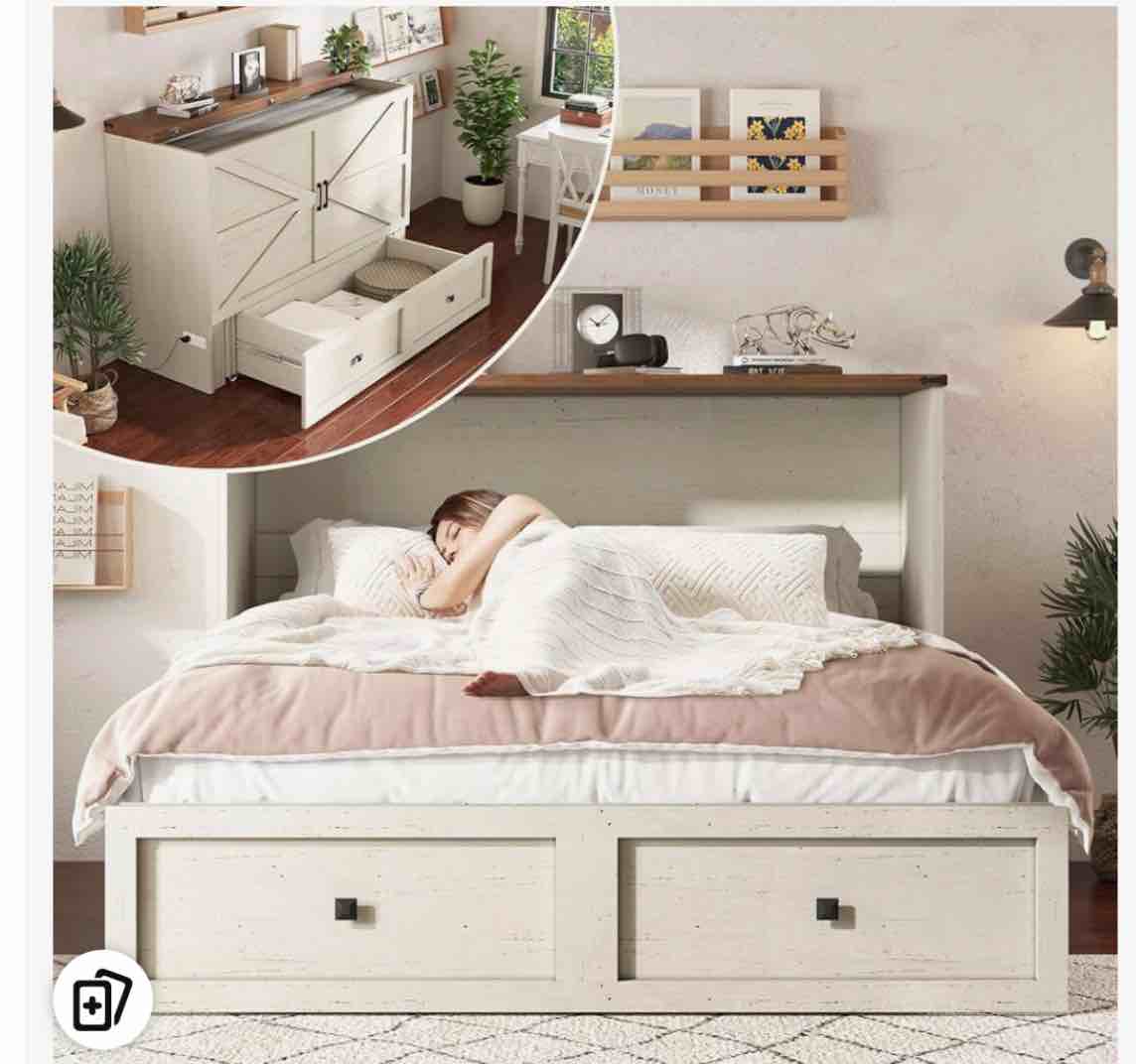 amerlife queen size murphy bed-box1-white+ barnwood (box 1 of 2 only)