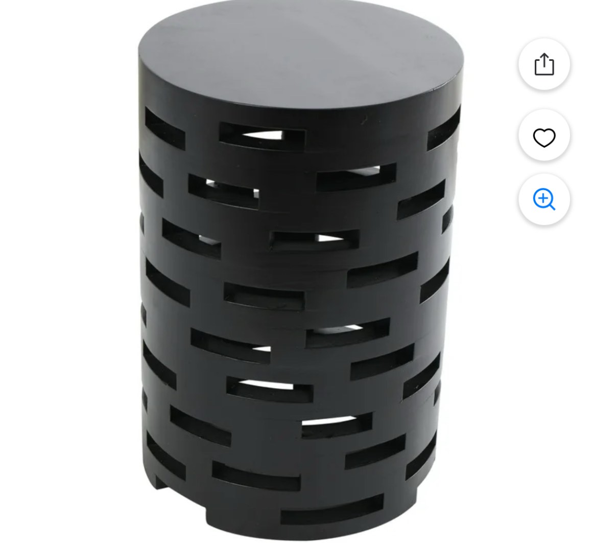 Hooppole Wood Brick Inspired Cutout Geometric Side End Black Accent Table (Chipped)