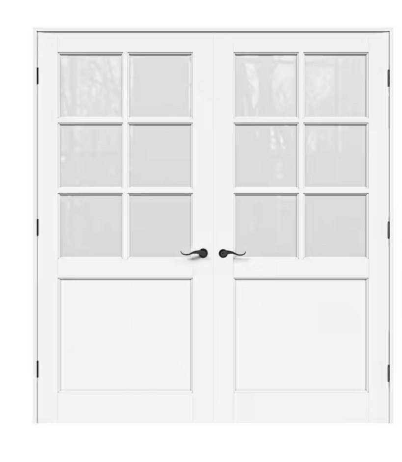 6-lite frosted glass french doors interior white primed solid core pantry door with jamb / handles