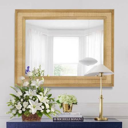 Rexford  Natural Wood Rattan Mirror Farmhouse Wall Decoration