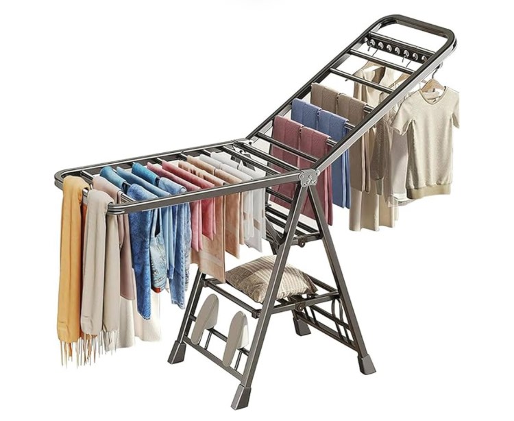 Mimiblack Heavy Duty Clothes Drying Rack Foldable with Wheels, 71'' Extra-Thick Metal Laundry Dryer Stand, 27 Rods Free-Standing for Indoor/Outdoor Windproof Use - Large Size