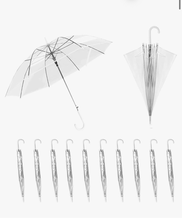 12 Pack Clear Wedding Umbrellas Bulk Transparent Auto Open Close Windproof Waterproof Stick Umbrellas with White J-Hook Handle for Brides, Grooms, Photography & Outdoor Events