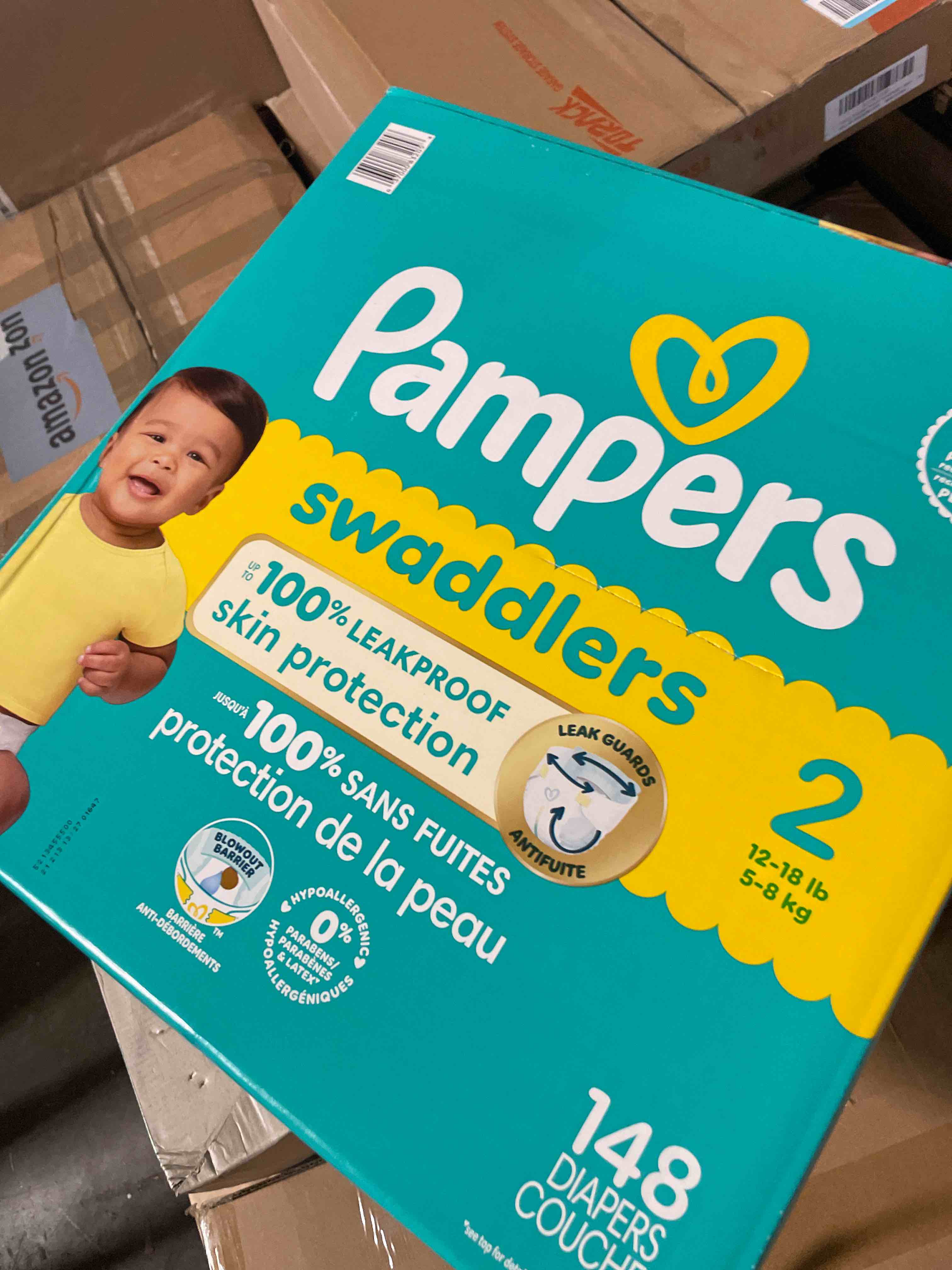 Condition photo showing New/Like New for Pampers Swaddlers Diapers, Size 2 (10-22 lbs), 148 Count, Absorbent, Keeps Baby Dry and Comfortable, Skin Safe Disposable Baby Diaper Size 2 148