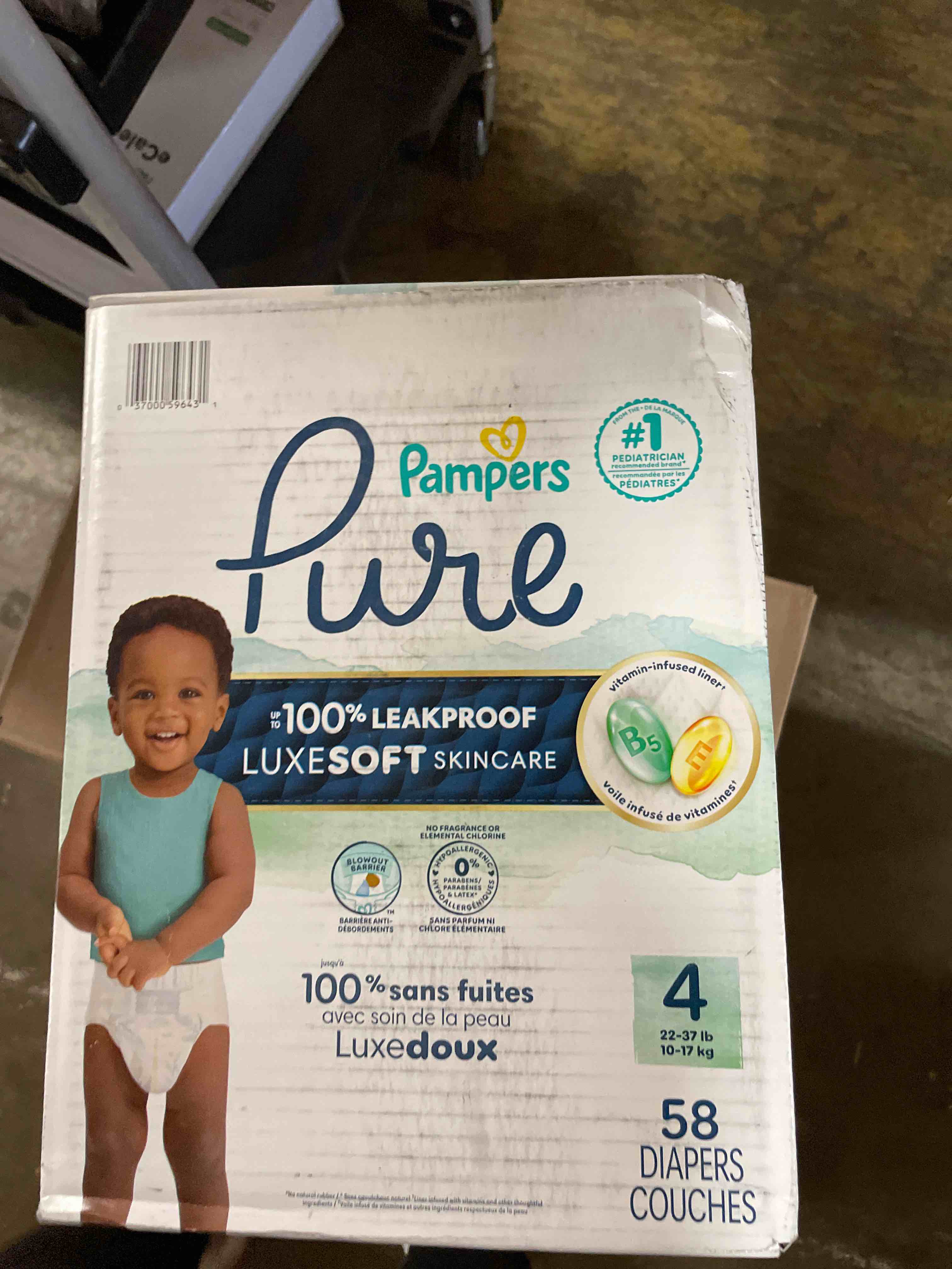 Condition photo showing New/Like New for Pampers Pure Protection Baby Diapers, Size 4 (22-37 lbs), 58 Count, Up to 100% Leakproof, Premium Plant-based Skin Protection, Hypoallergenic Soft Diapers Size 4 58