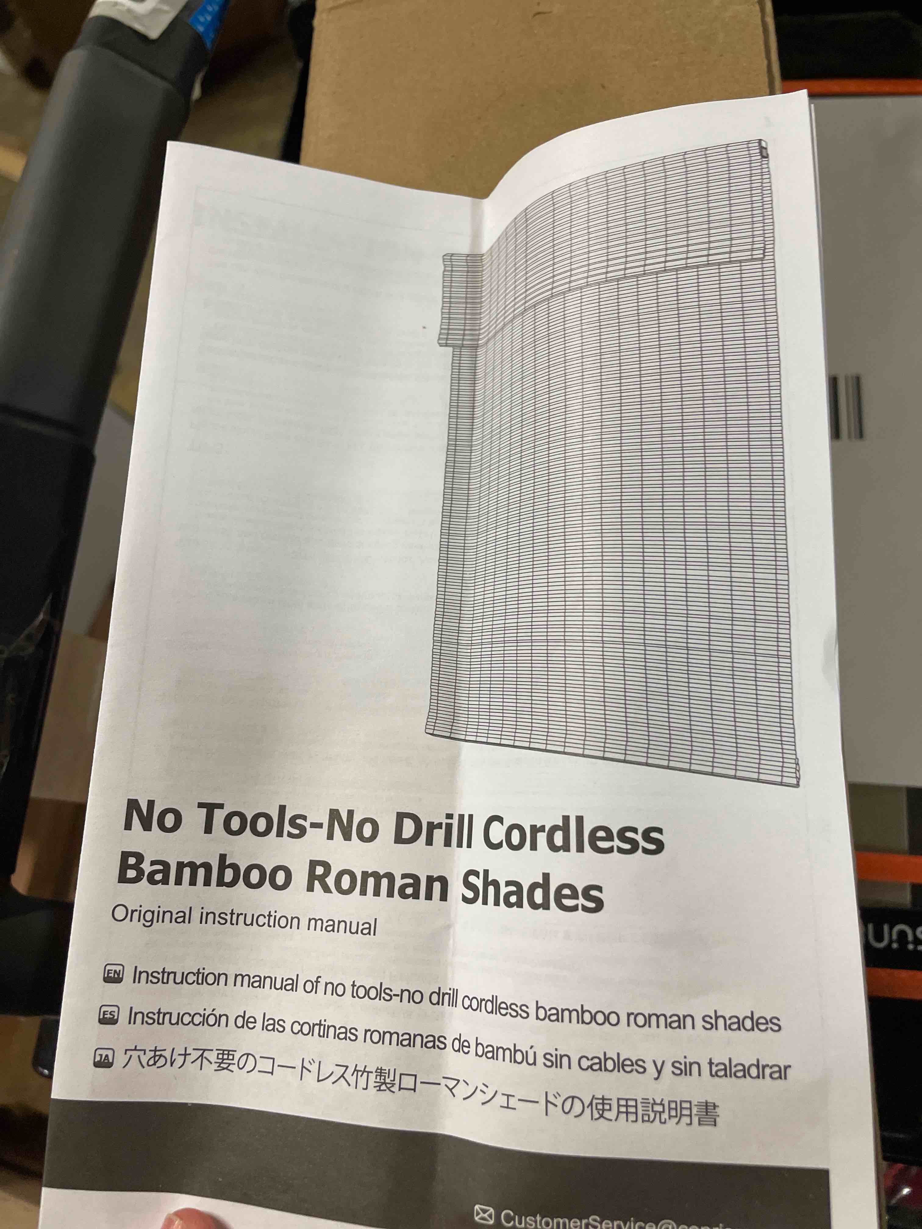 Condition photo showing New/Like New for LazBlinds Cordless Bamboo Roman Shades, Light Filtering Window Treatment, Roll Up Bamboo Blinds for Windows, 35'' W x 60'' H Light Filtering - Carbonized 35'' W x 60'' H
