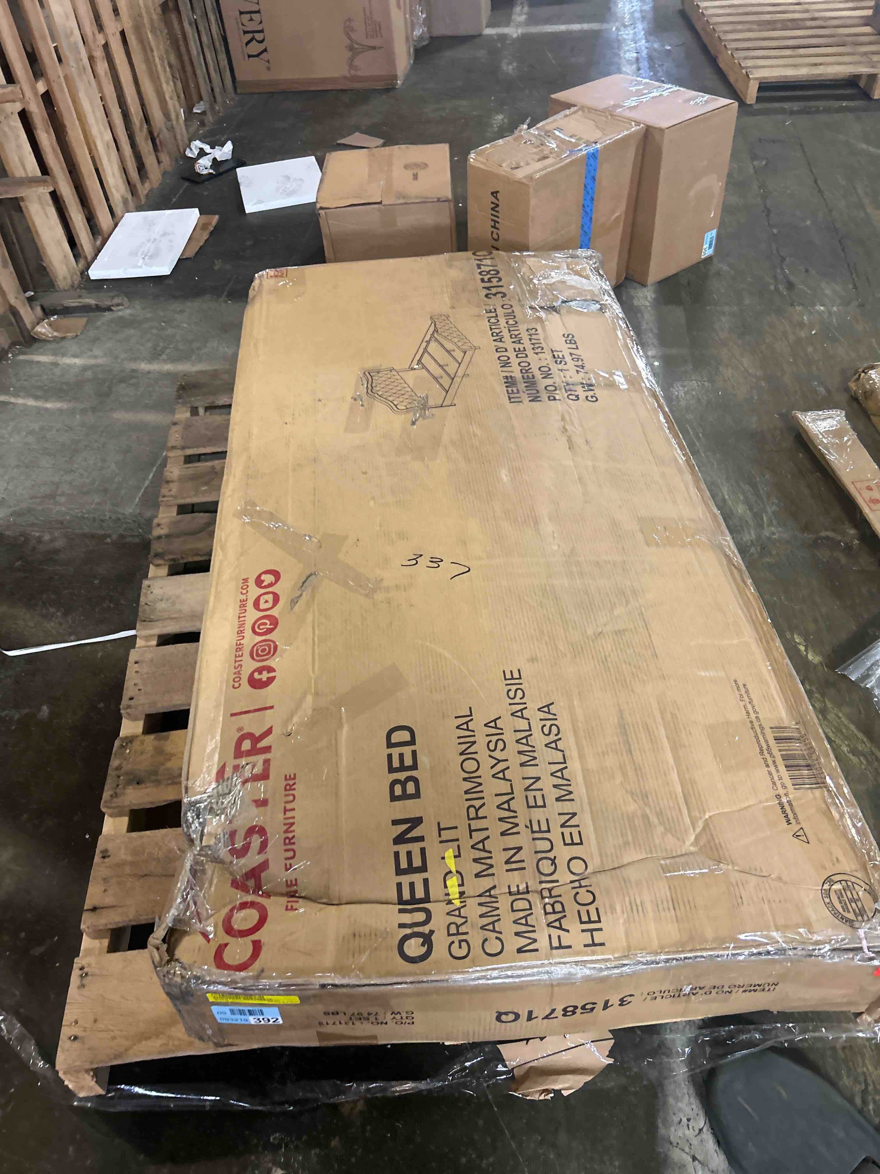 Condition photo showing Good Condition for Upholstered Tufted Panel Bed With Nailheads In Grey(Queen)