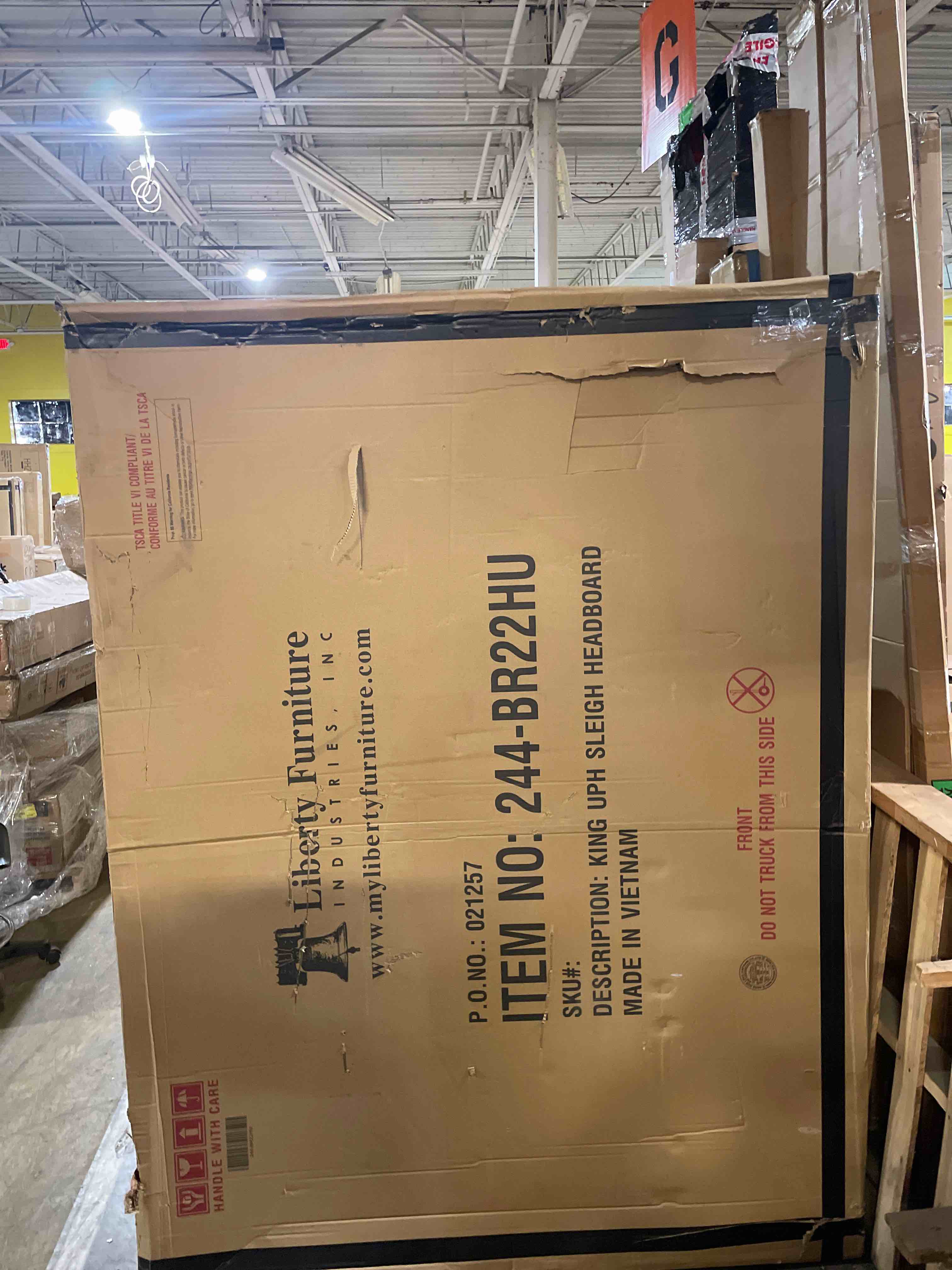 Condition photo showing As Is for Colchester Upholstered Sleigh King Headboard (headboard only)