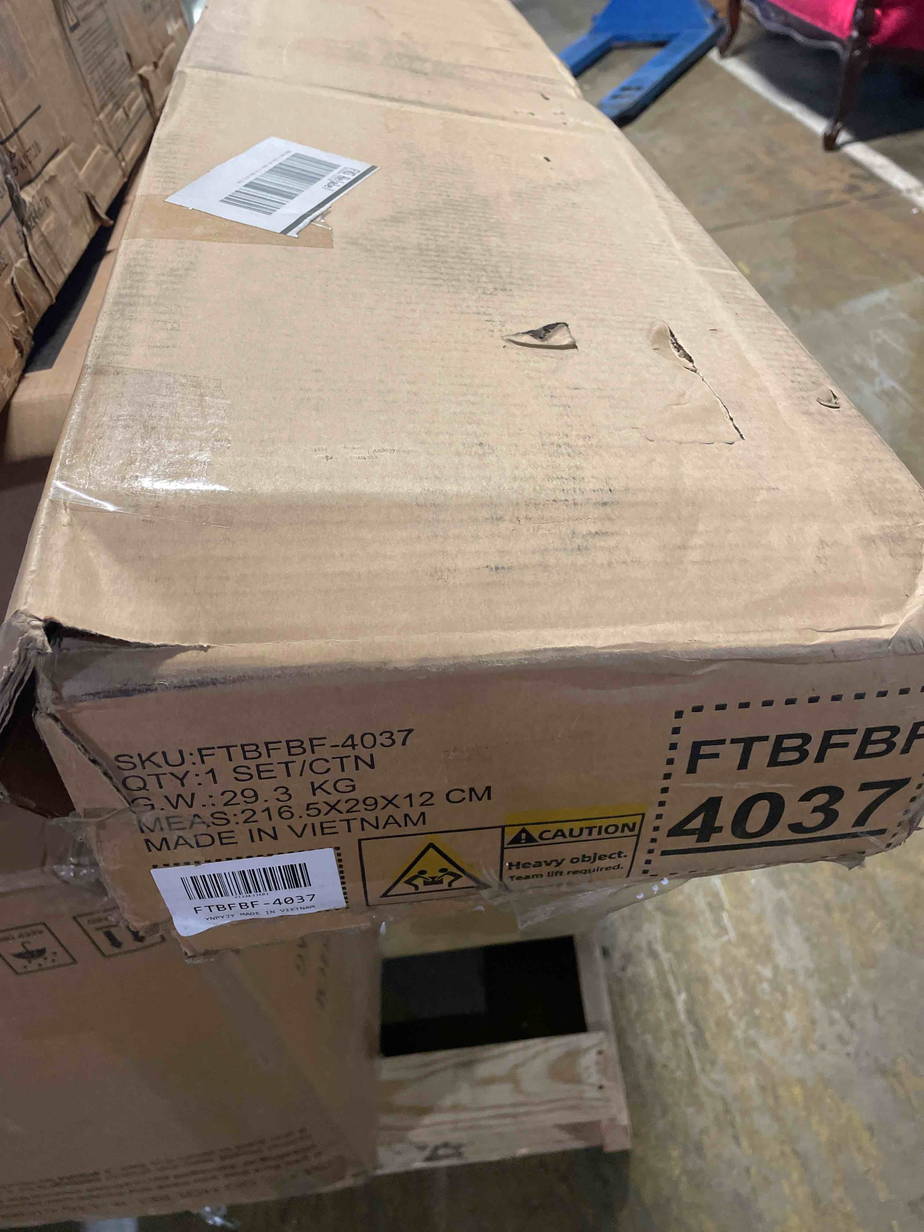 Condition photo showing As Is for Feonase Floating Bed Frame Queen with Led Lights and Charging Station, Wood Full Size Bed Frame with Storage Headboard, Heavy Duty Metal Slats, No Box Spring Needed, Easy Assembly,Walnut (used) 