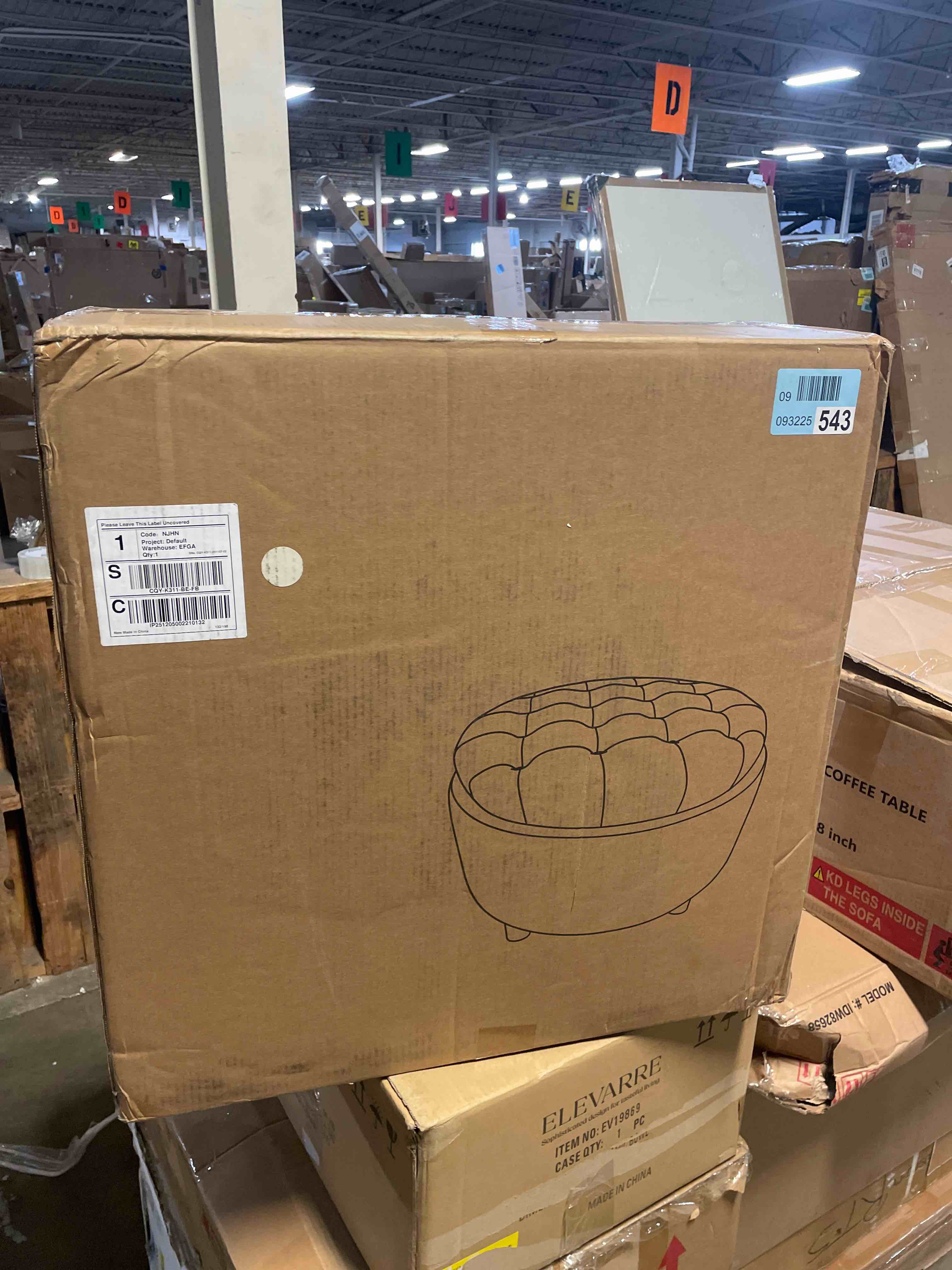 Condition photo showing New/Like New for Homepop Home Decor Button Tufted Woven Round Storage Ottoman Large