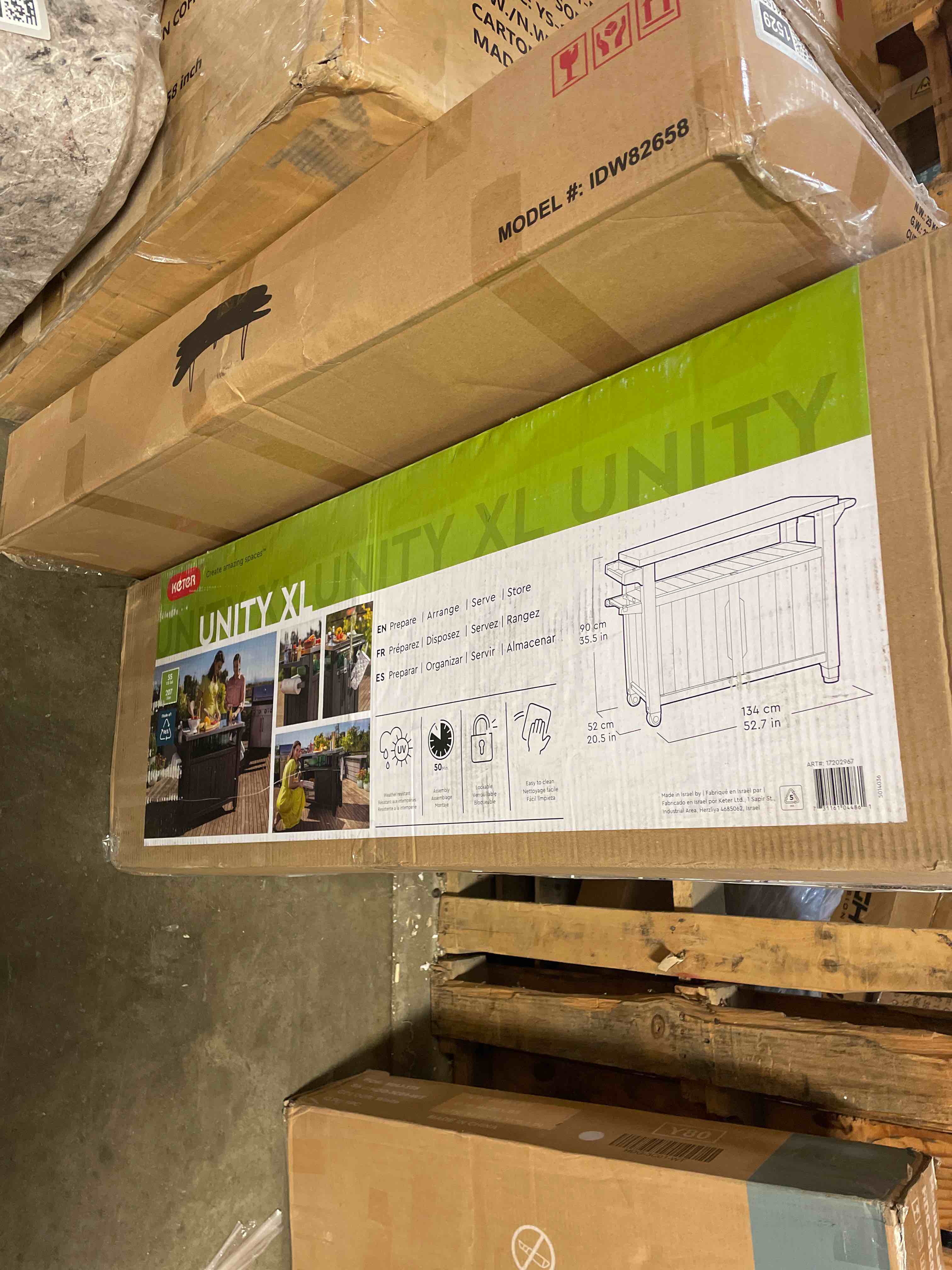 Condition photo showing New/Like New for Keter Unity XL Portable Outdoor Table with Stainless Steel Top for Kitchen Prep and Outdoor Storage Cabinet for Grilling Accessories, Dark Grey Dark Grey X-Large