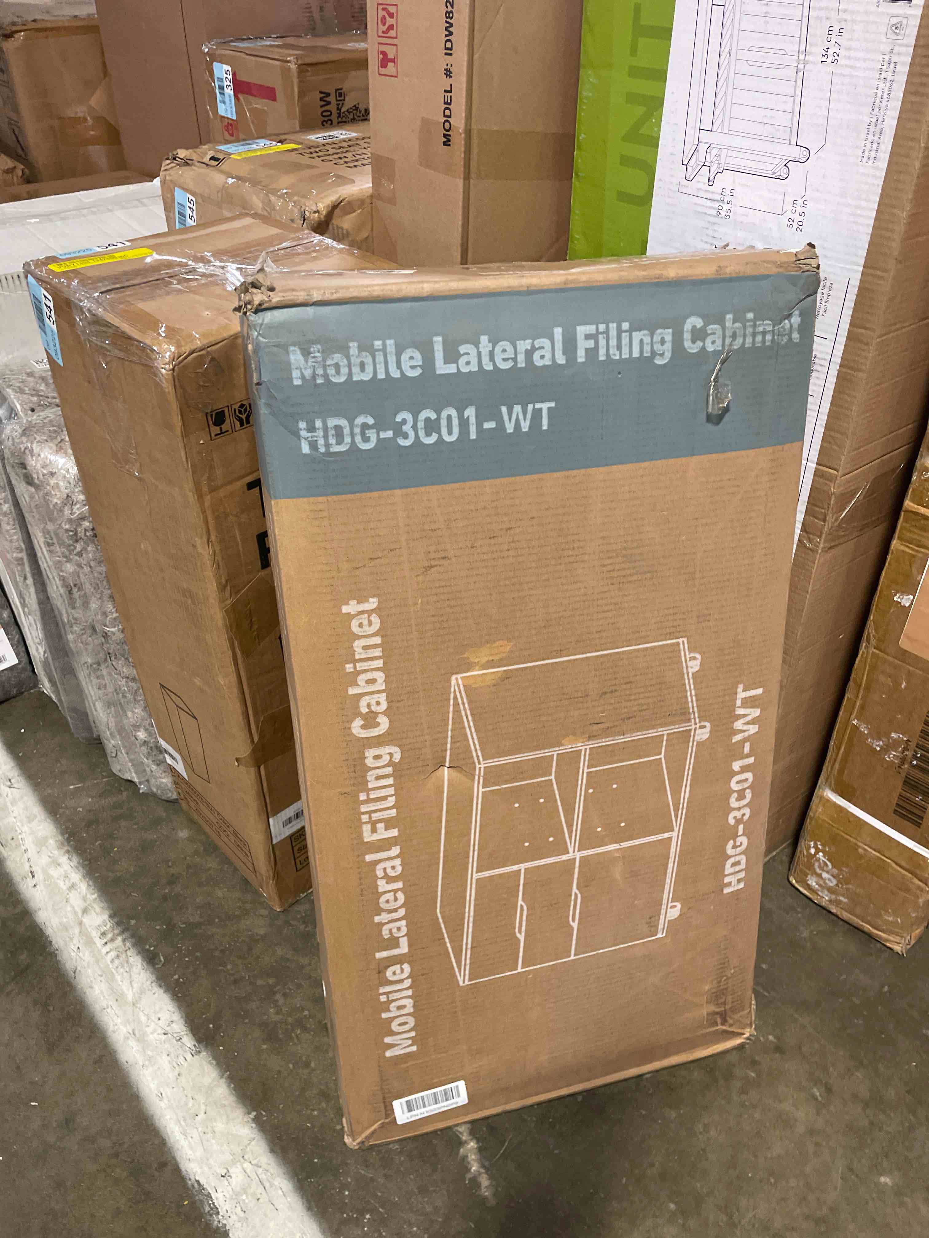 Condition photo showing New/Like New for DEVAISE 3-Drawer Wood File Cabinet, Mobile Lateral Filing Cabinet, Printer Stand with Open Storage Shelves for Home Office, White