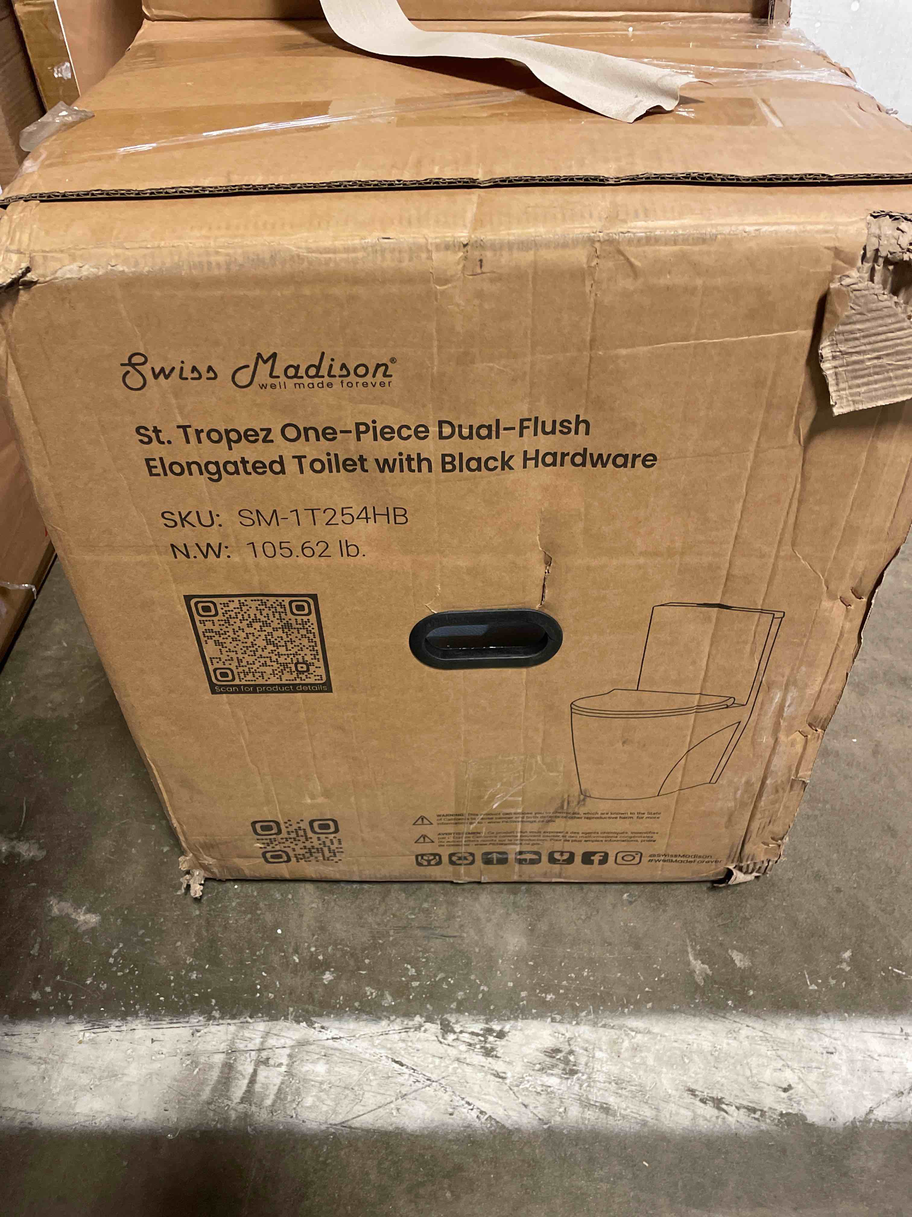 Condition photo showing New/Like New for St. Tropez One Piece Elongated Toilet Dual Vortex™ Flush, Black Hardware