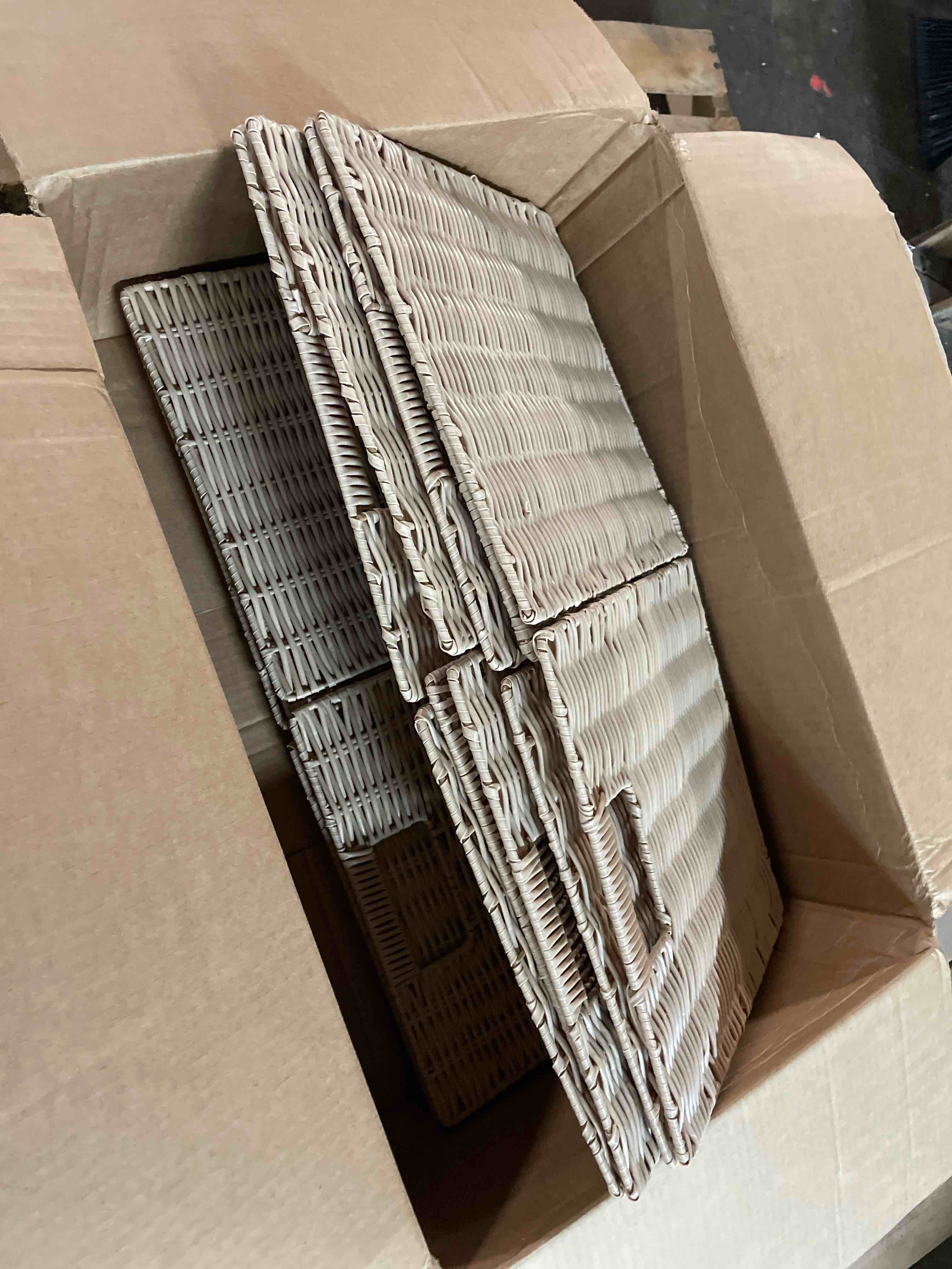 Condition photo showing New/Like New for Foldable Woven Storage Baskets, 4-Piece Set Rectangle Paper Rope Organizer Bins, Home Storage Baskets, Multiple Colors Available