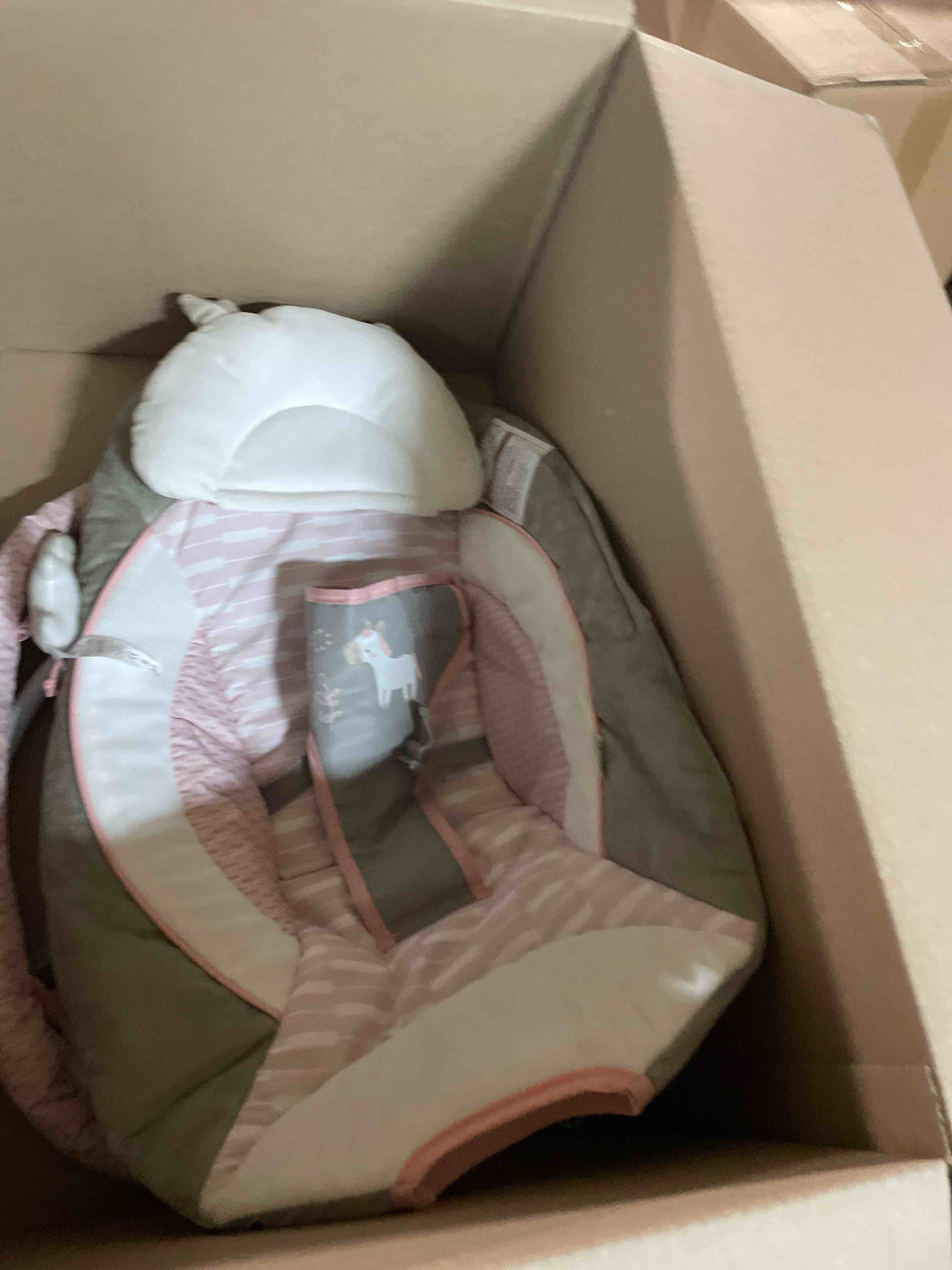 Condition photo showing Good Condition for Ingenuity Soothing Baby Bouncer Infant Seat with Vibrations, -Toy Bar & Sounds, 0-6 Months Up to 20 lbs (Pink Flora the Unicorn)