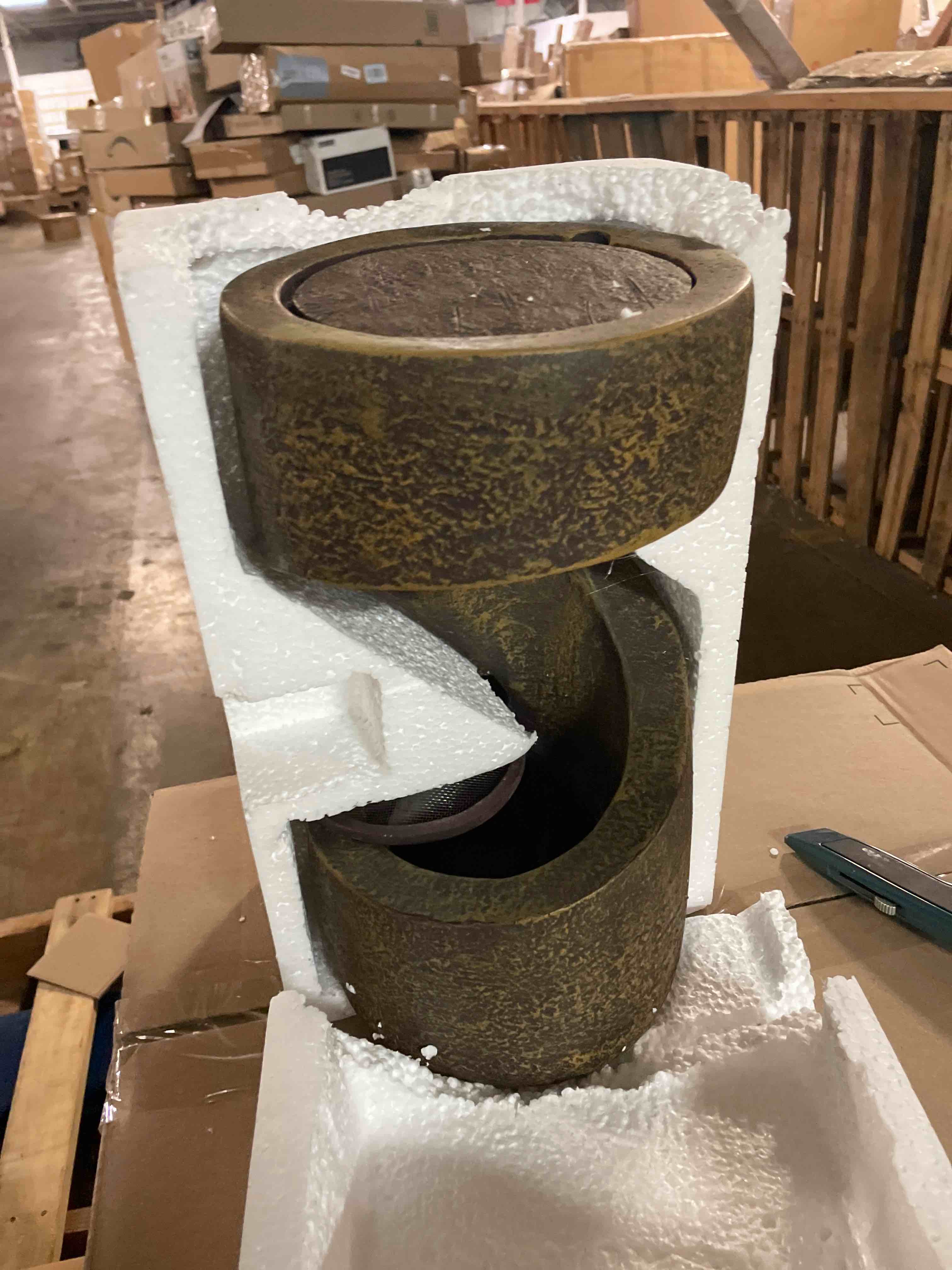 Condition photo showing New/Like New for Sunnydaze Winding Showers Tabletop Water Fountain - 14 Inch Relaxing Indoor Desktop Water Fountain with LED Lights - Brown