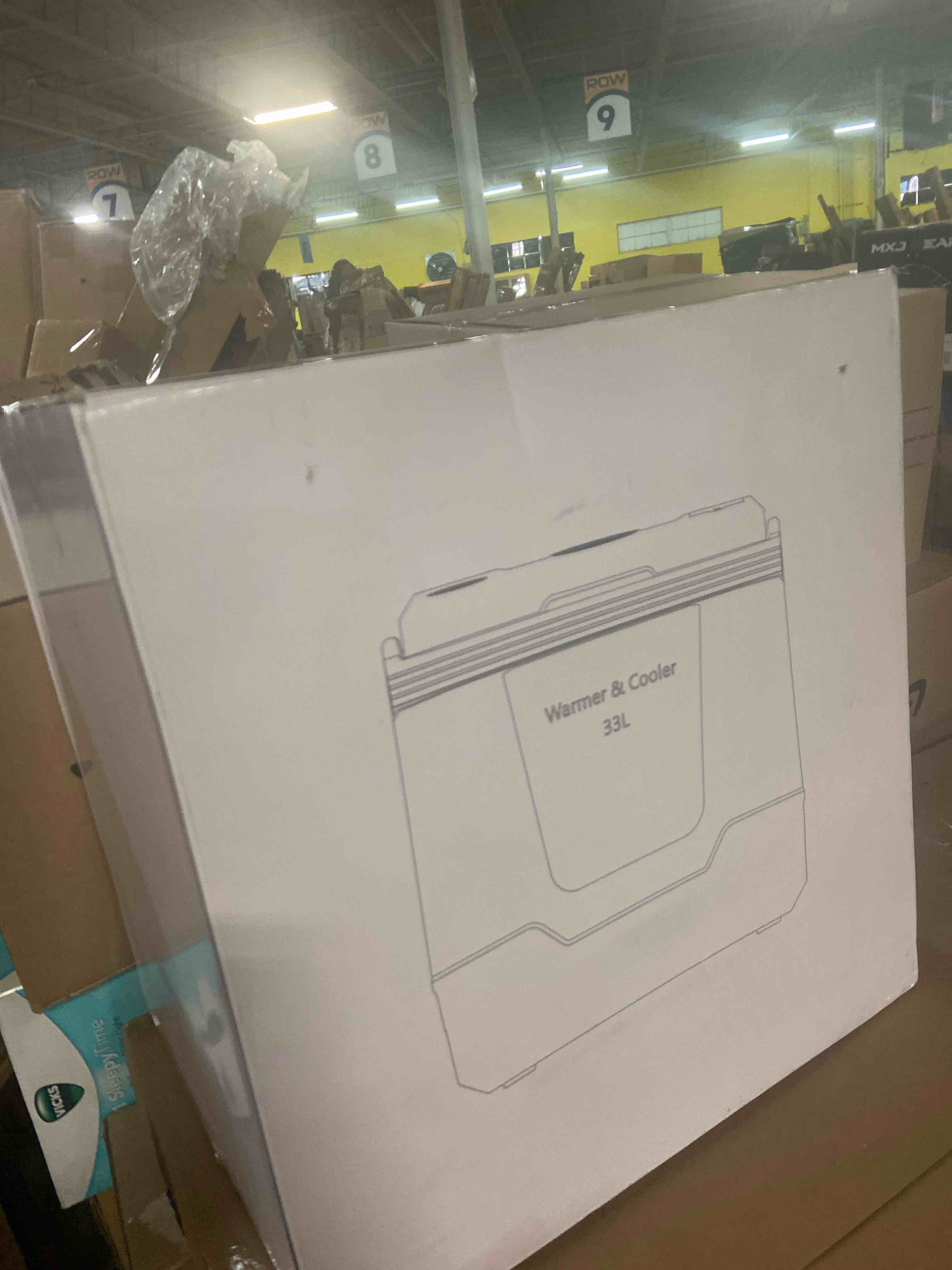 Condition photo showing Good Condition for 35 QT (33 L) Electric Cooler & Warmer, Portable Car Refrigerator With Automatic Locking Handle, 12V Car Cooler for Vehicle & Trucks, 110V AC Home Power Cord, Plug In Coolers, Grey